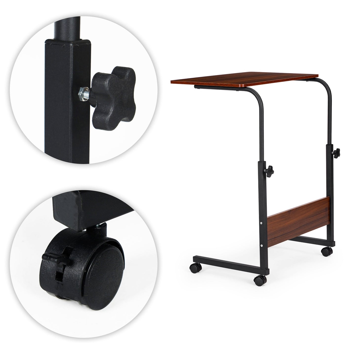 Laptop Table with Wheels – Dark Brown Side Desk