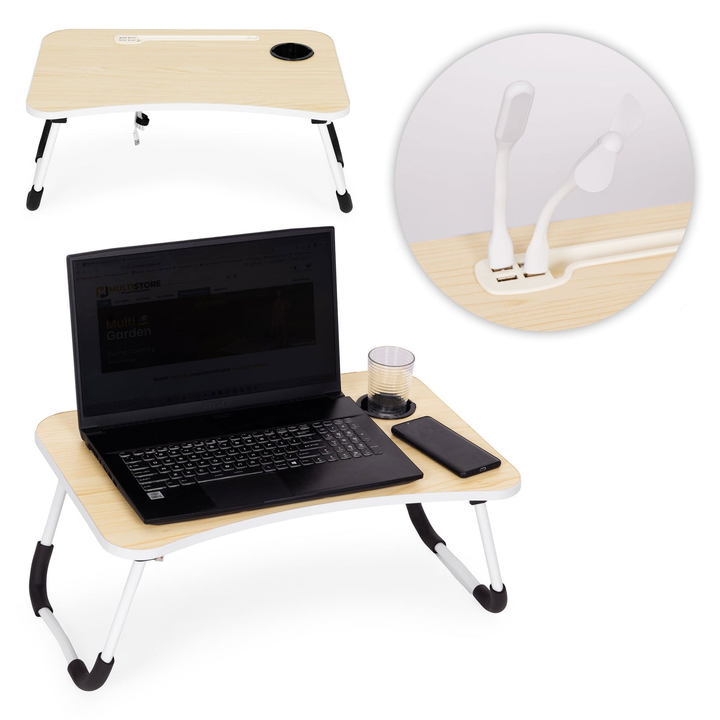 Laptop stand foldable tray 60x40 cm lamp fan ModernHome