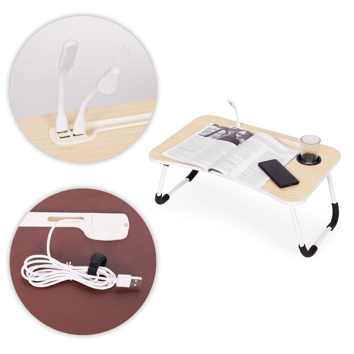 Laptop stand foldable tray 60x40 cm lamp fan ModernHome