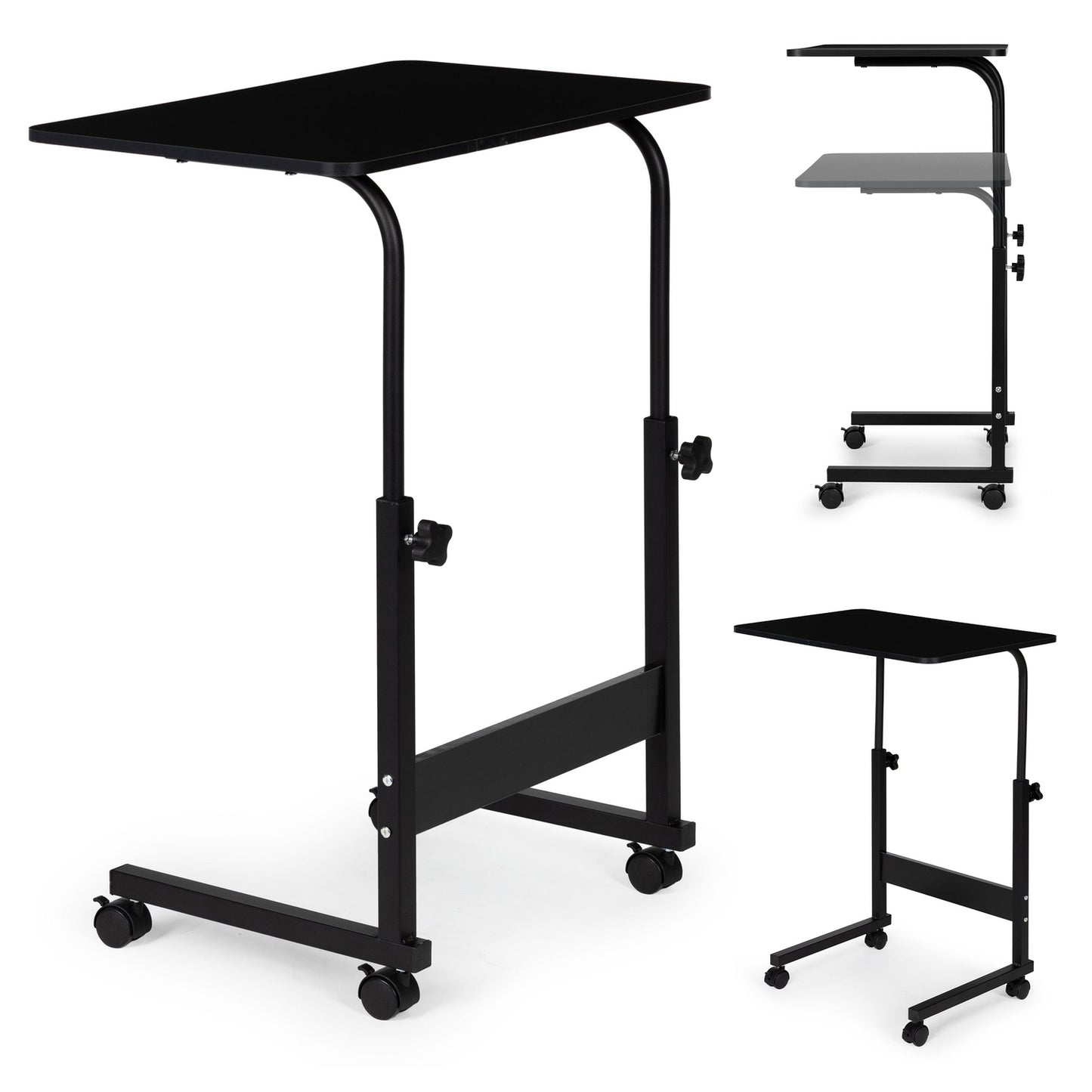 Laptop table with wheels, desk attached to the sofa armchair - black
