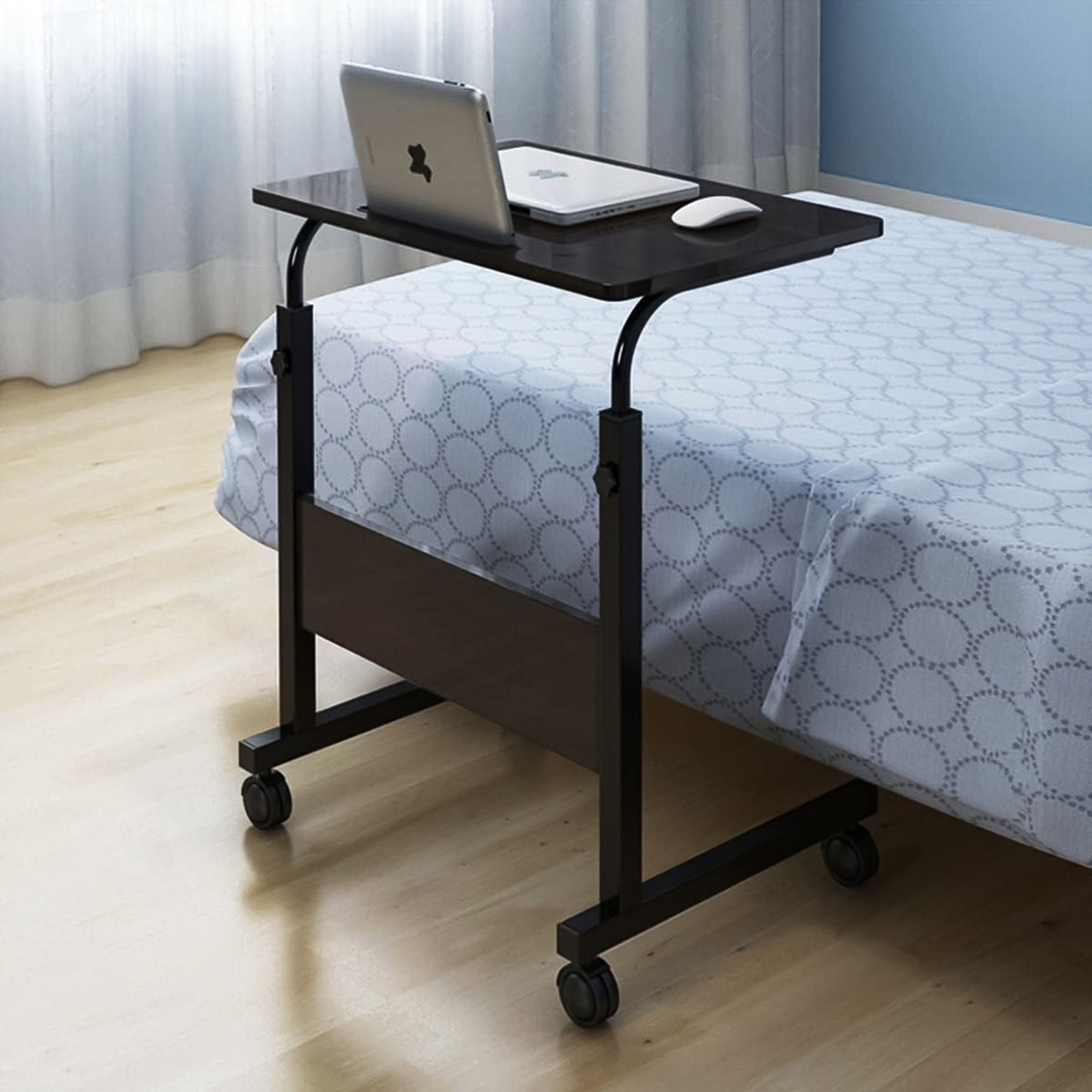Laptop table with wheels, desk attached to the sofa armchair - black