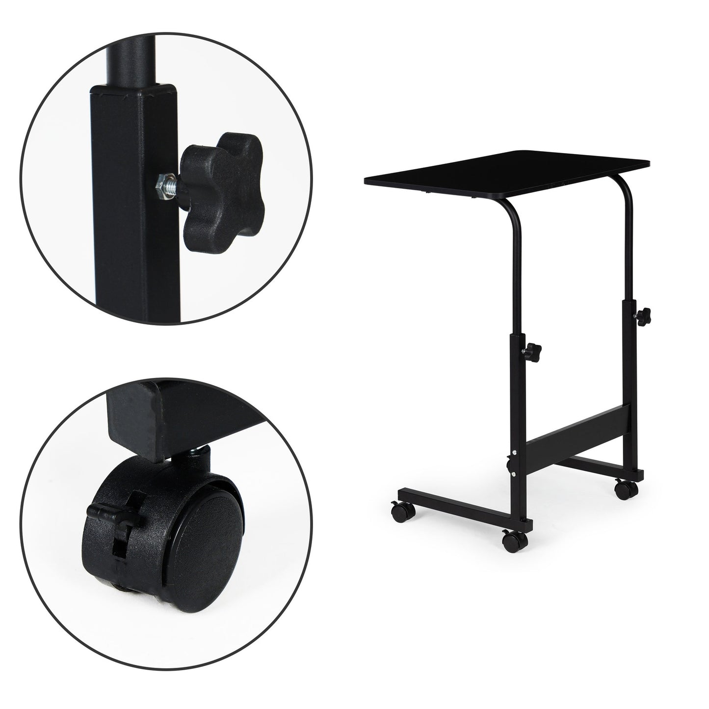 Laptop table with wheels, desk attached to the sofa armchair - black