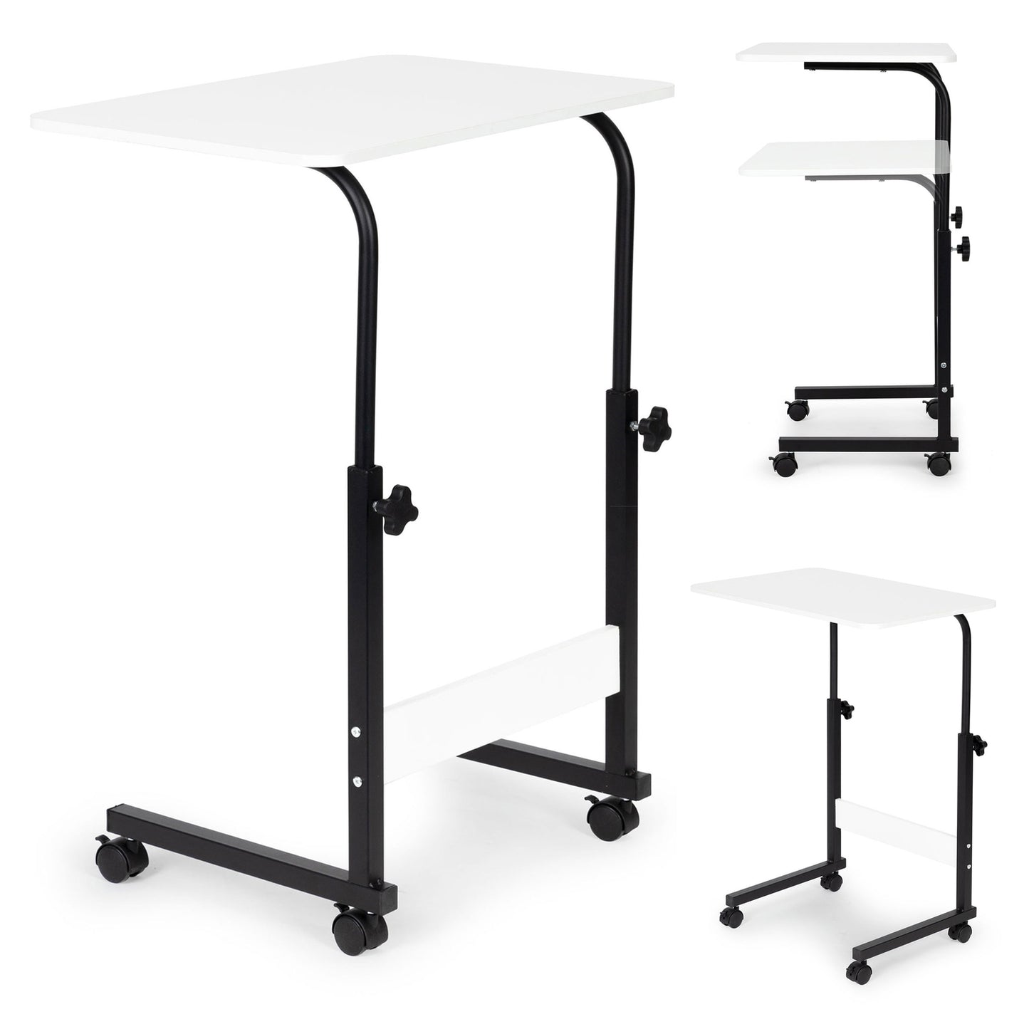 Laptop table with wheels, desk attached to the sofa armchair - white