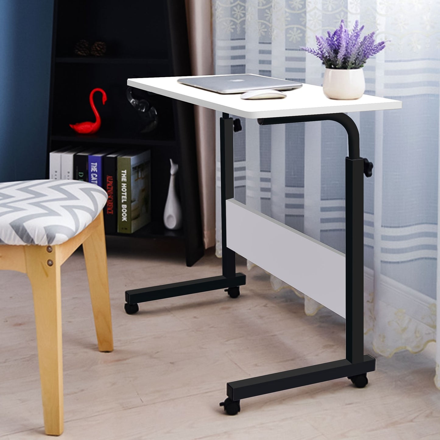 Laptop table with wheels, desk attached to the sofa armchair - white
