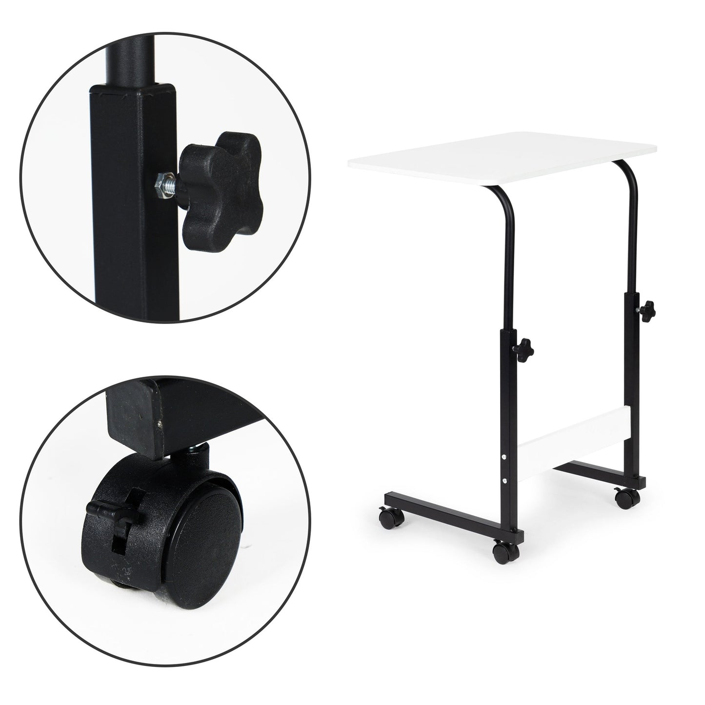 Laptop table with wheels, desk attached to the sofa armchair - white