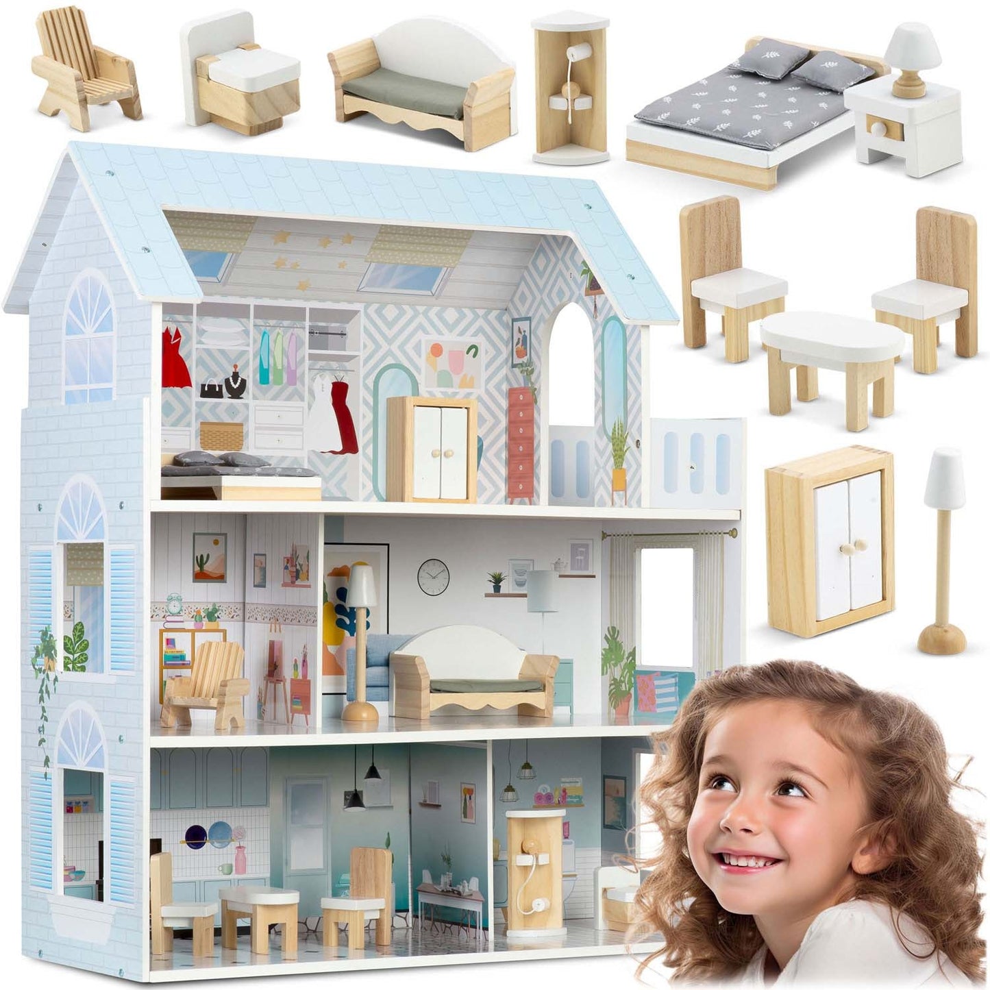 Large 3-story wooden dollhouse Ricokids RK-878