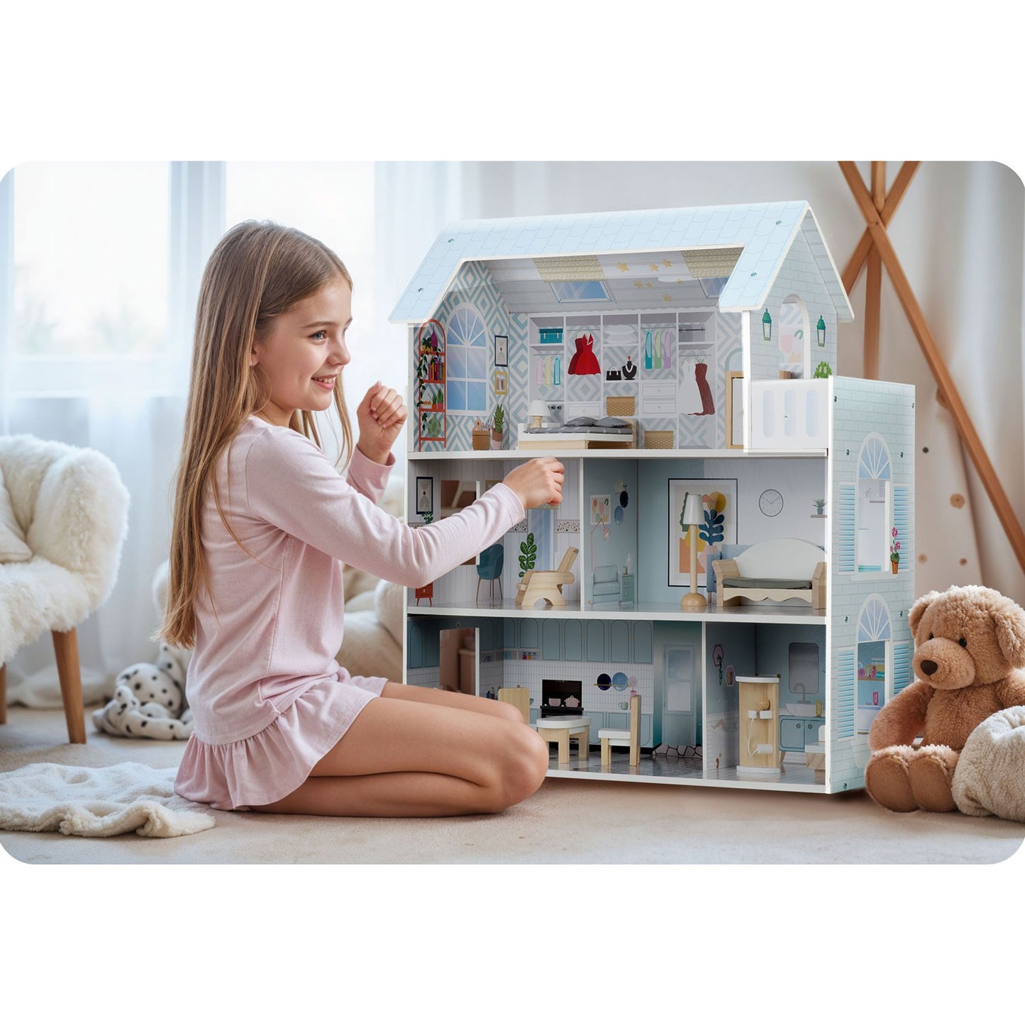 Large 3-story wooden dollhouse Ricokids RK-878