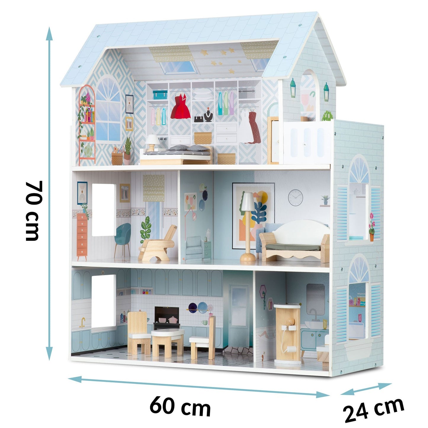 Large 3-story wooden dollhouse Ricokids RK-878
