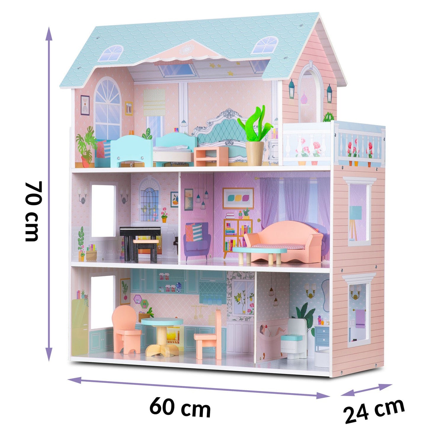 Large 3-story wooden dollhouse Ricokids RK-878