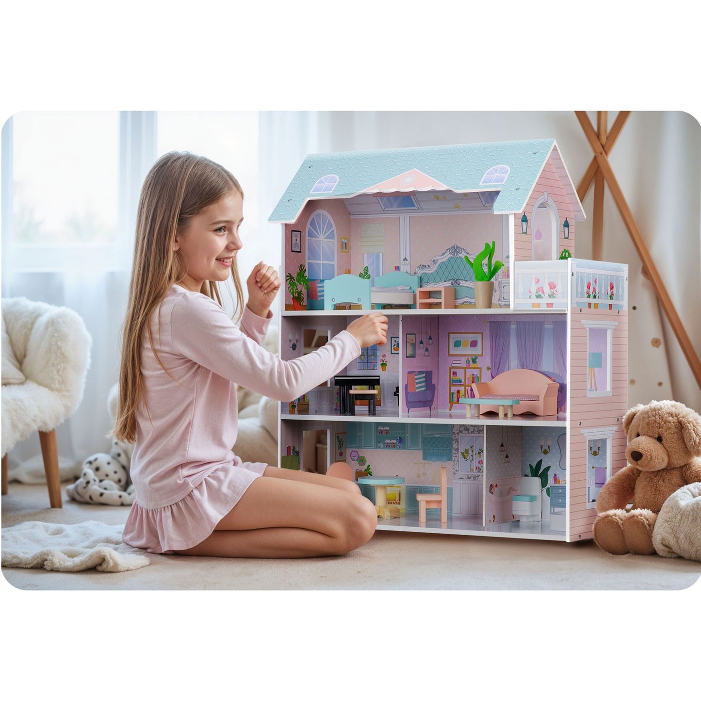 Large 3-story wooden dollhouse Ricokids RK-878