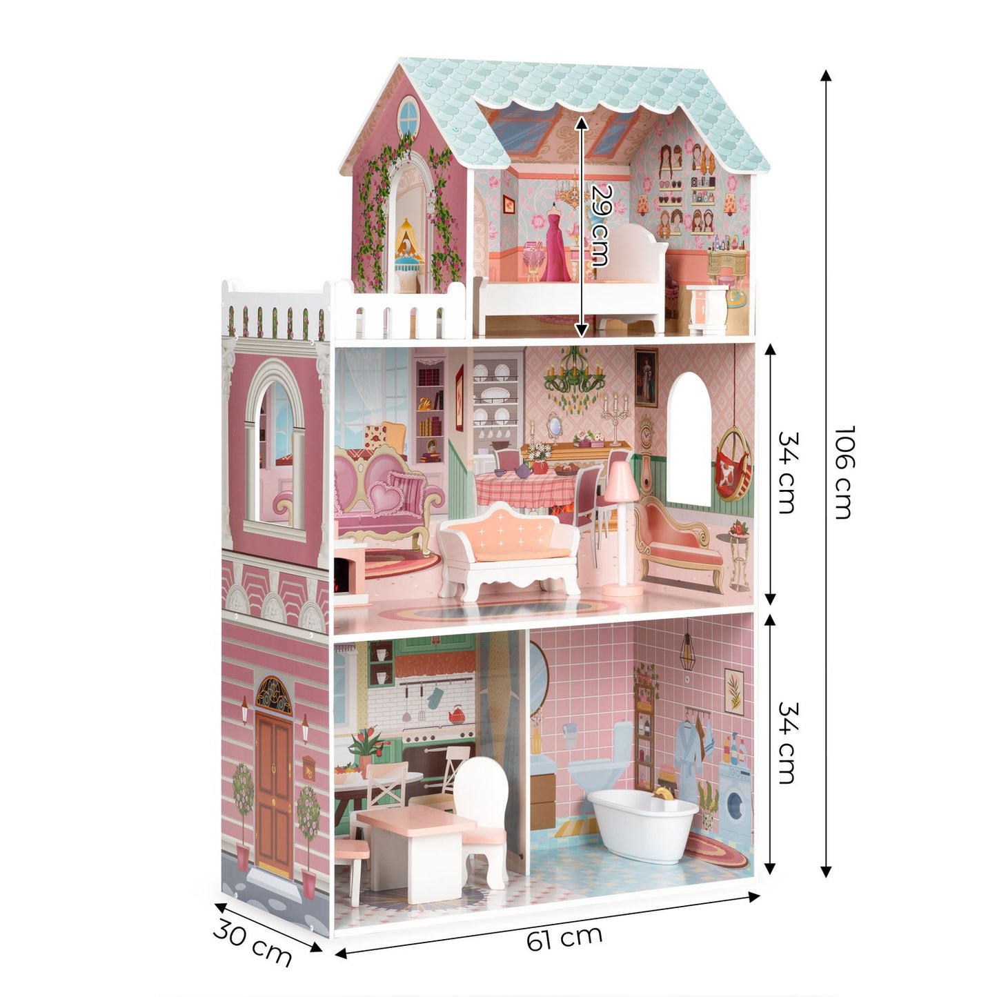 Large Barbie dollhouse with a set of furniture ECOTOYS