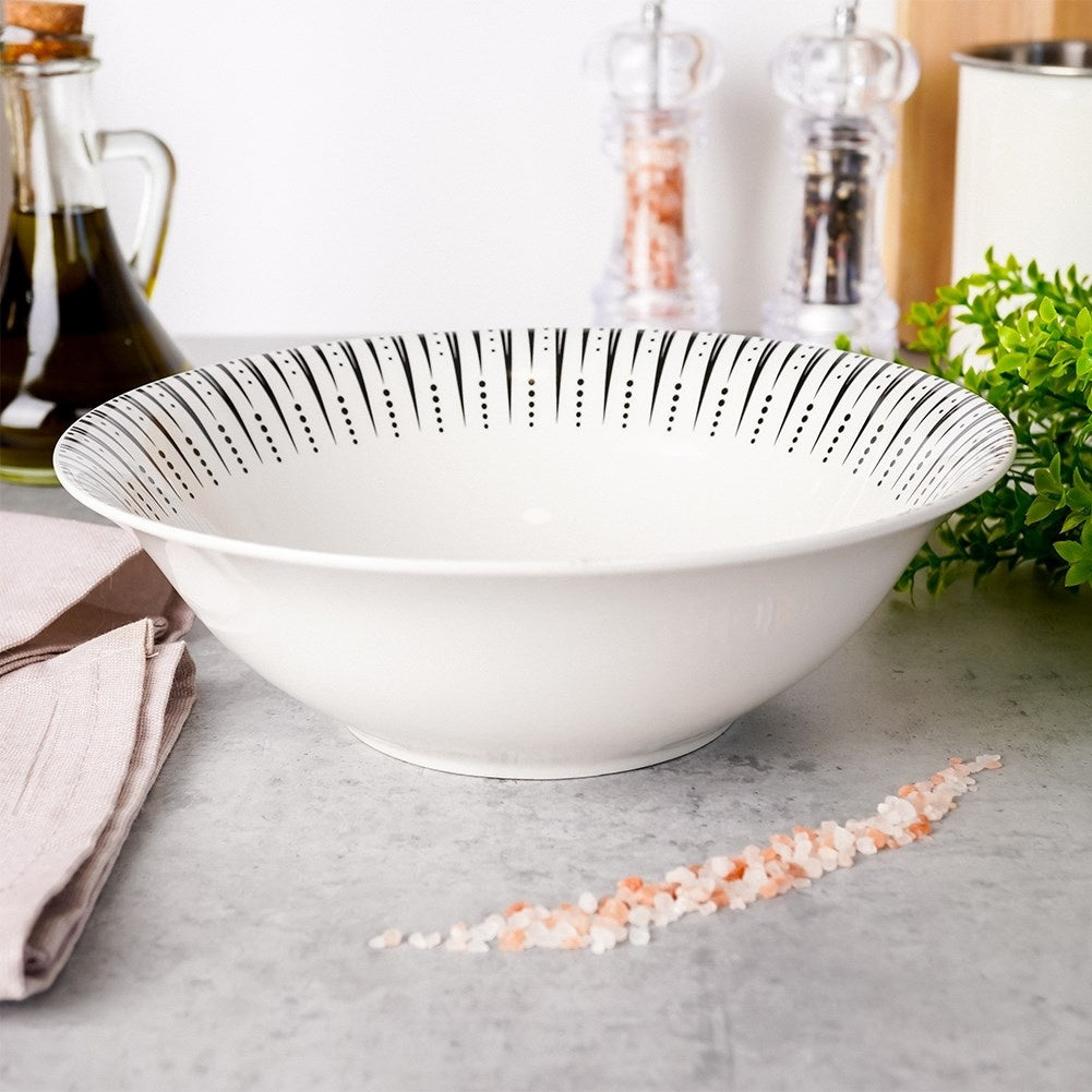 Large Bowl 1.4L in White Porcelain with Black Design