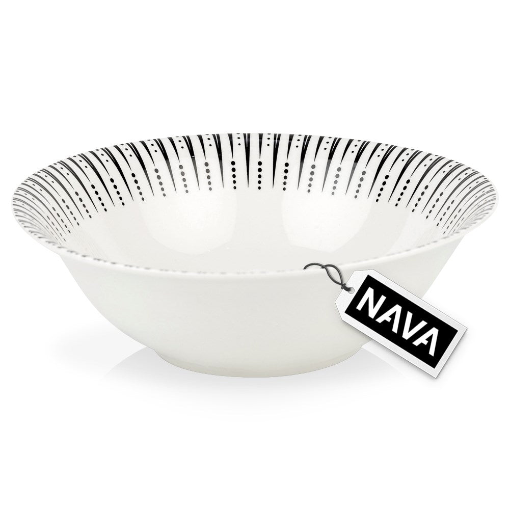 Large Bowl 1.4L in White Porcelain with Black Design