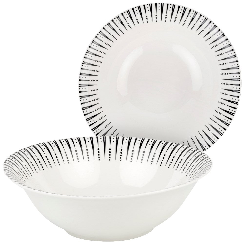 Large Bowl 1.4L in White Porcelain with Black Design