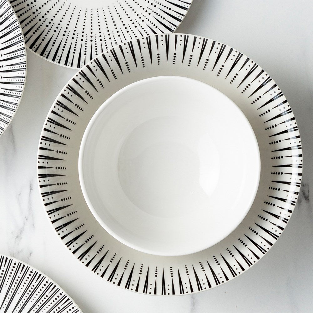 Large Bowl 1.4L in White Porcelain with Black Design
