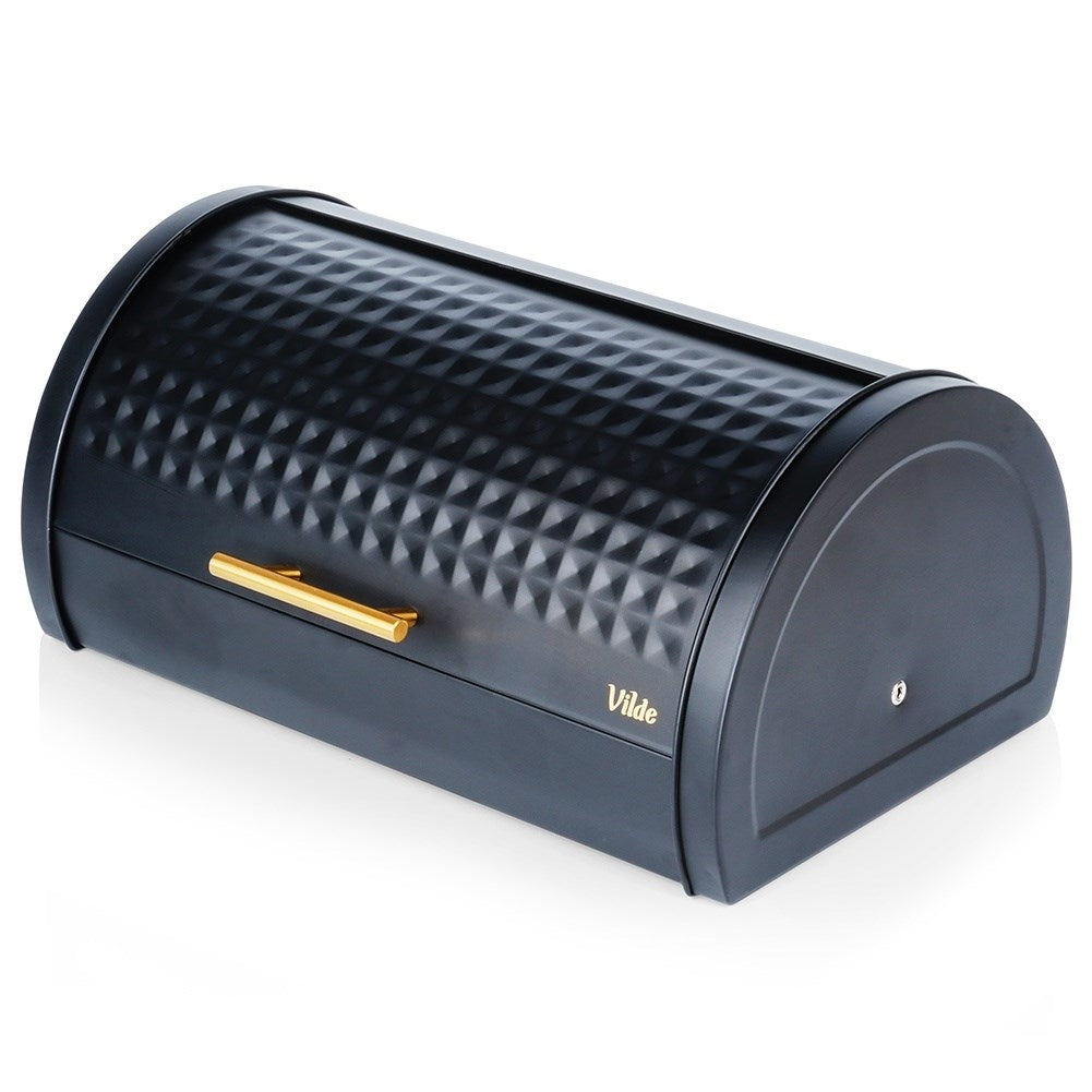 Large Bread Box in Black Metal with Gold Handle
