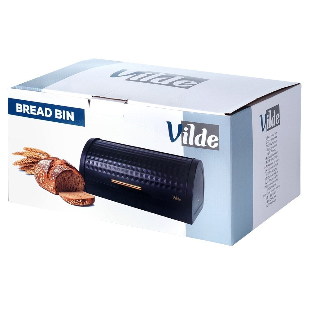 Large Bread Box in Black Metal with Gold Handle