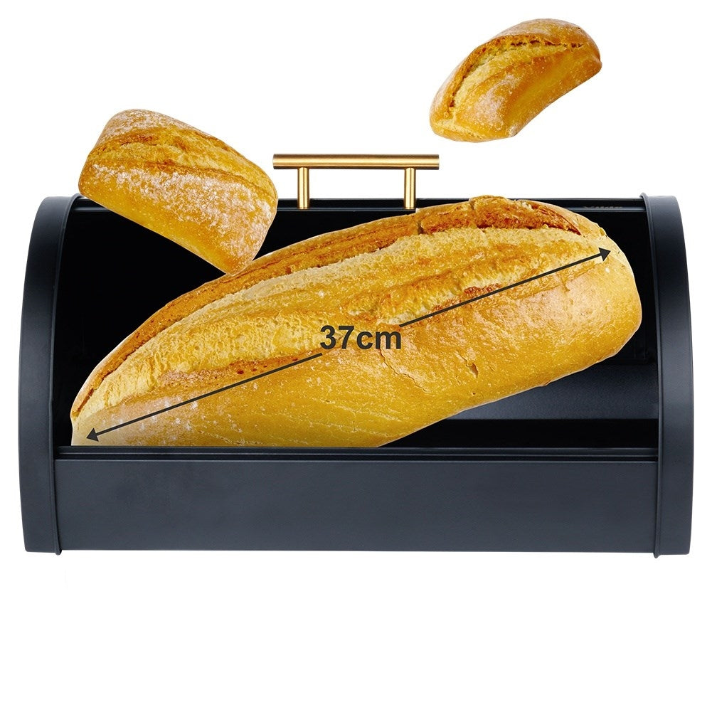 Large Bread Box in Black Metal with Gold Handle