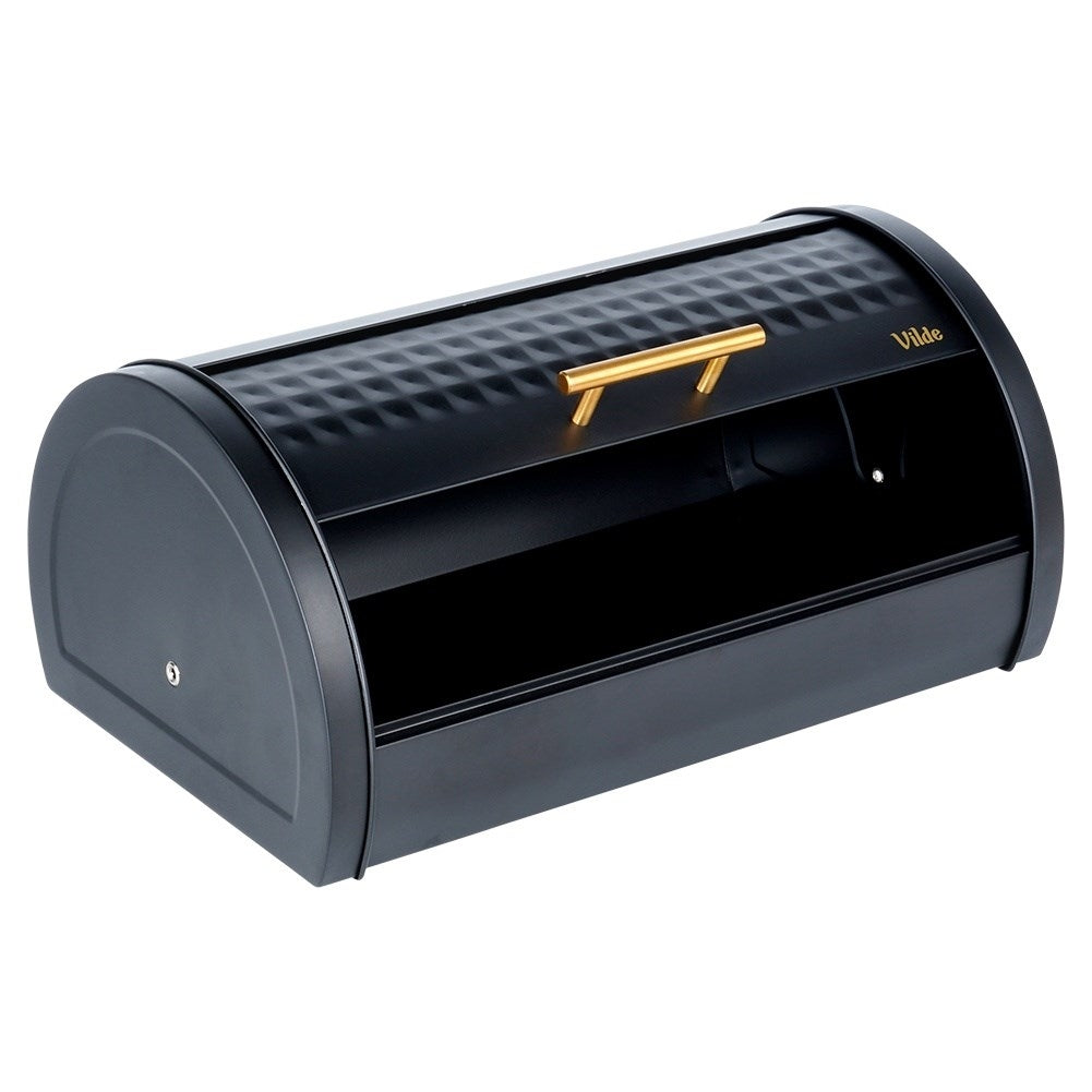 Large Bread Box in Black Metal with Gold Handle