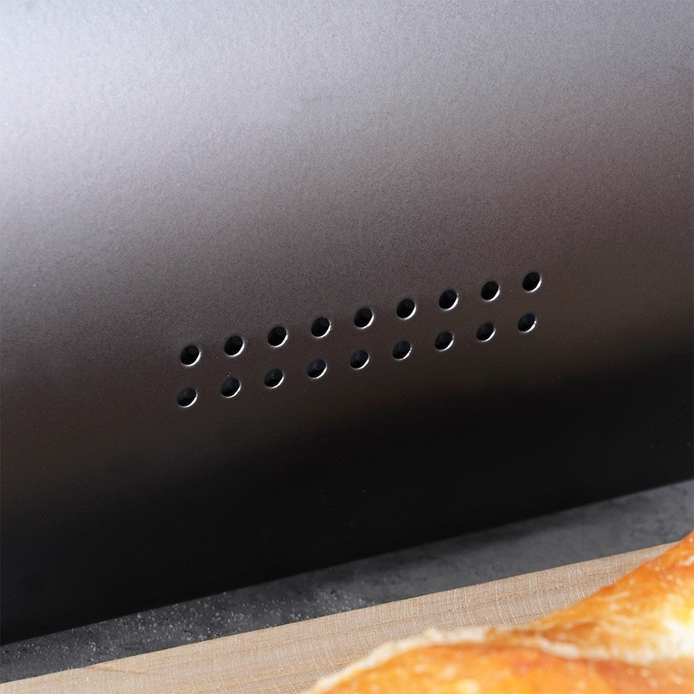 Large Bread Box in Black Metal with Gold Handle