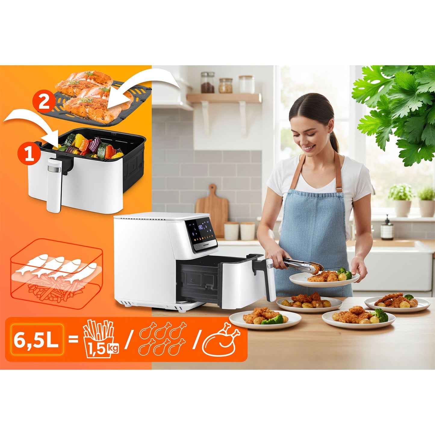 Large Capacity Air Fryer, 1700W, 6.5L, Touchscreen