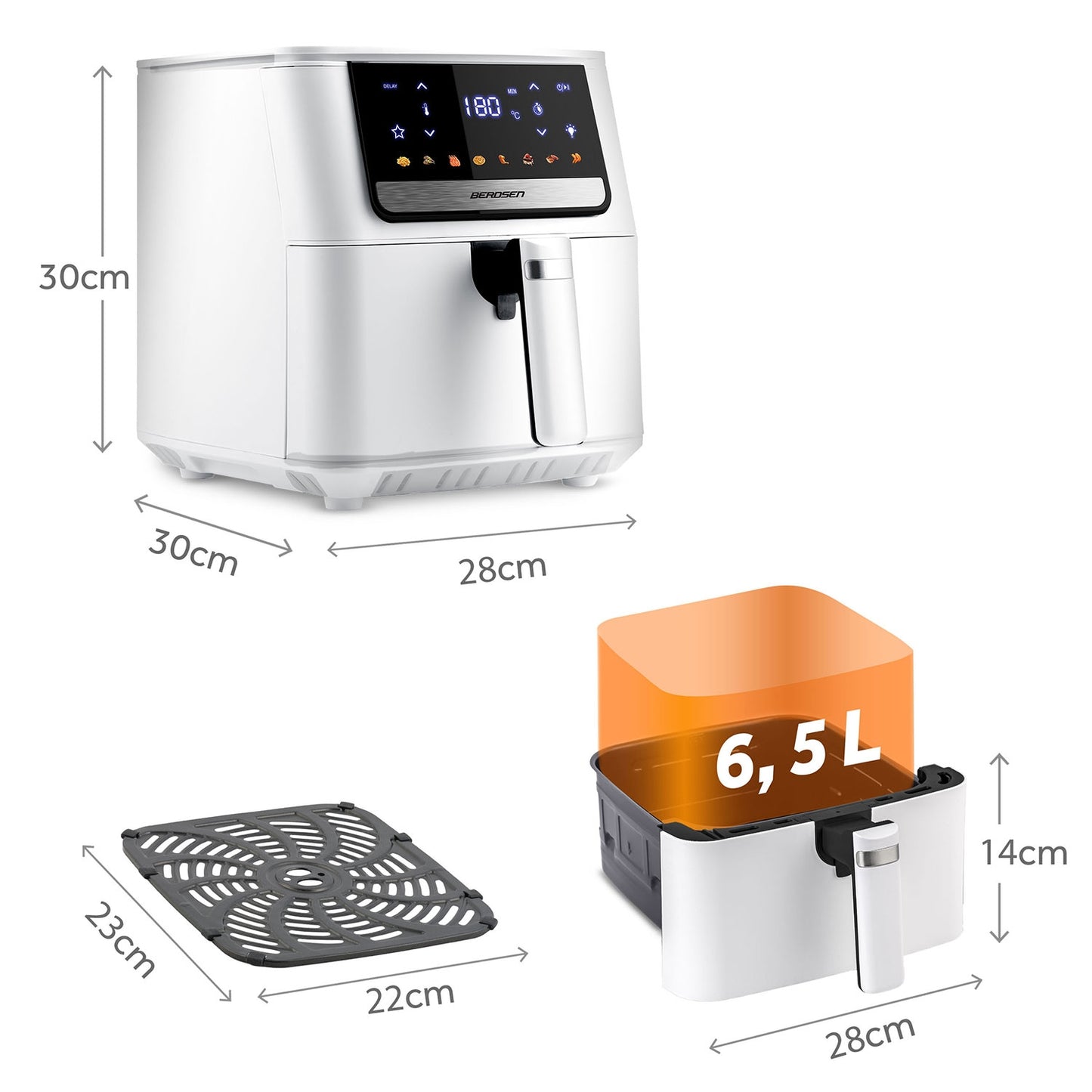 Large Capacity Air Fryer, 1700W, 6.5L, Touchscreen