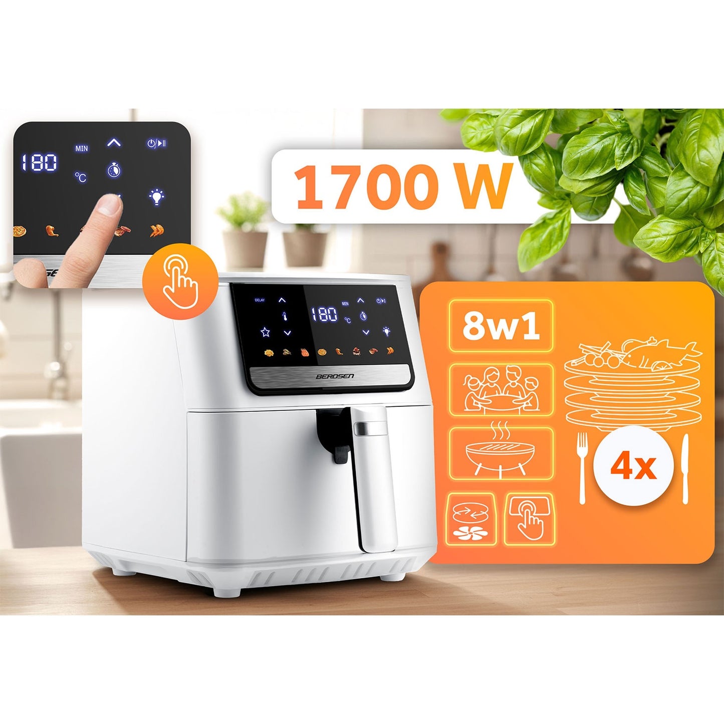 Large Capacity Air Fryer, 1700W, 6.5L, Touchscreen