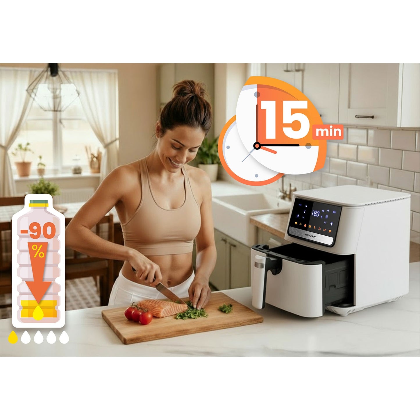 Large Capacity Air Fryer, 1700W, 6.5L, Touchscreen
