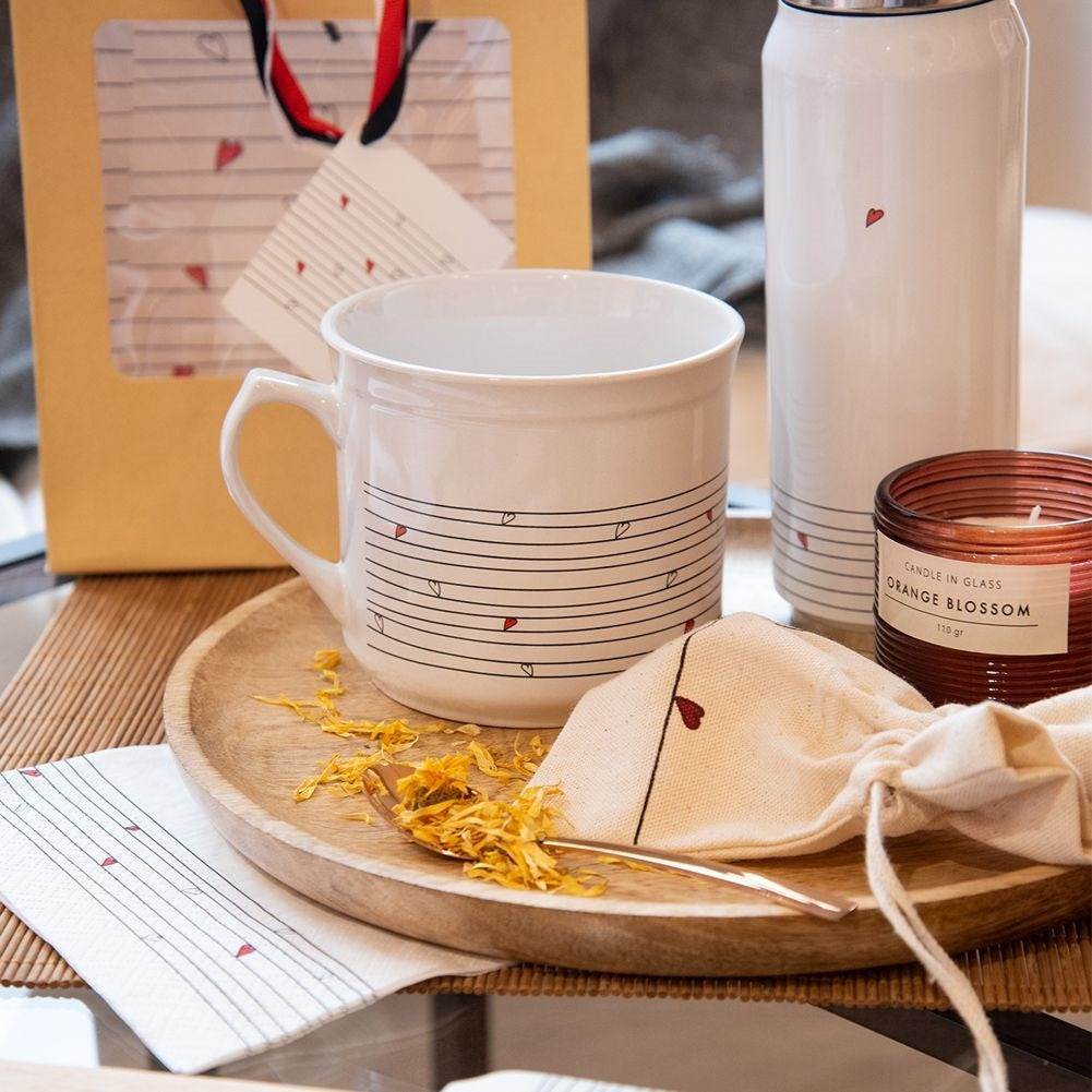 Large Ceramic Cup with Tea/Herb Bag and Flat Bottom