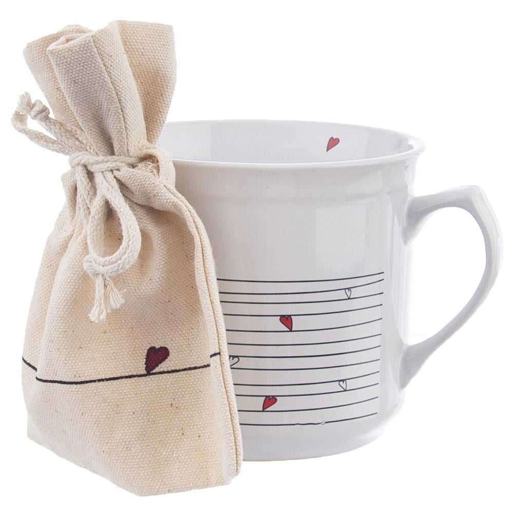 Large Ceramic Cup with Tea/Herb Bag and Flat Bottom