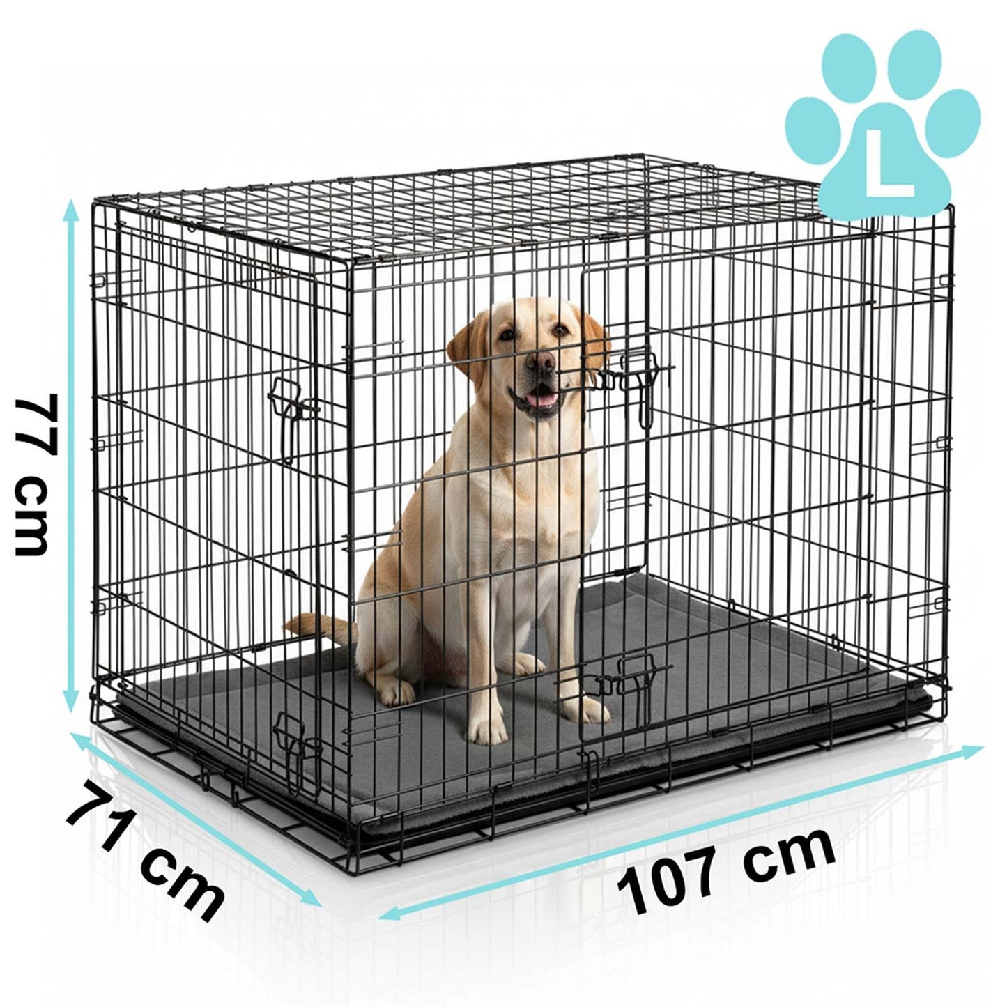 Large Dog Crate with Bed, Metal, 107 x 71 x 77 cm