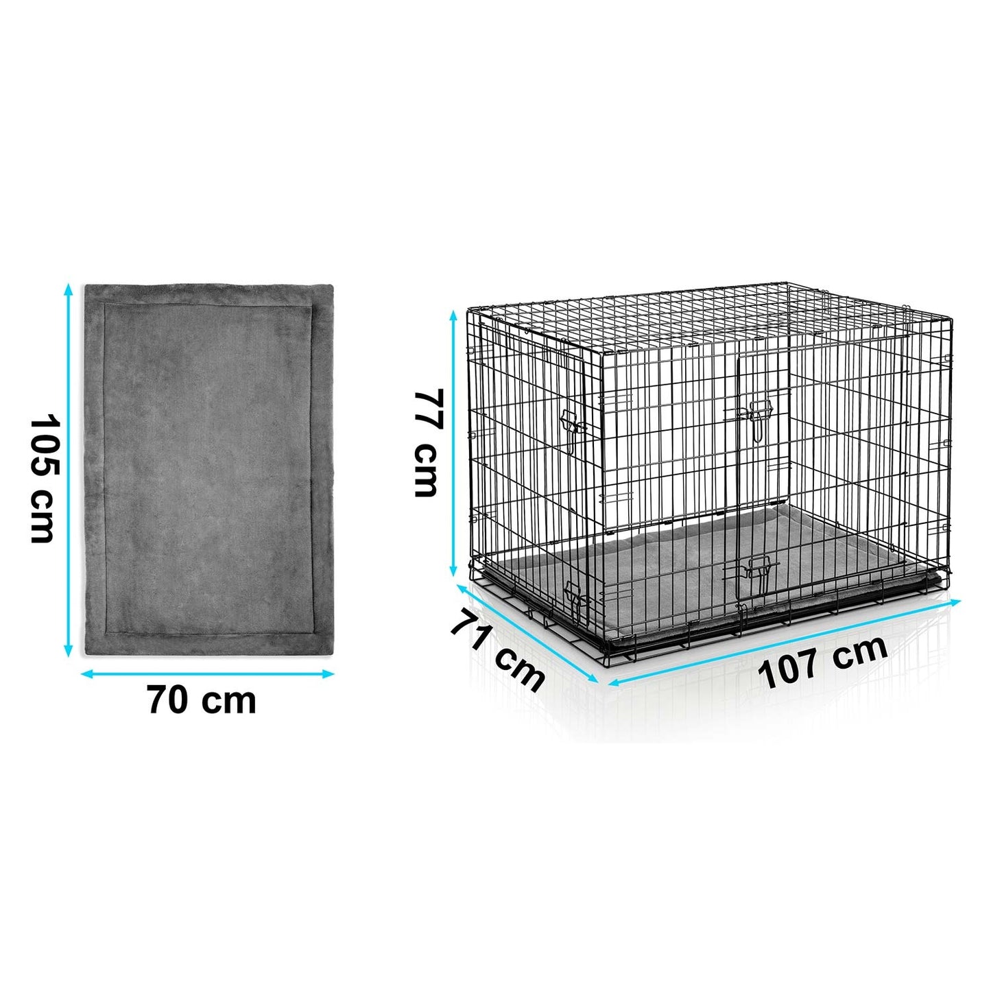 Large Dog Crate with Bed, Metal, 107 x 71 x 77 cm