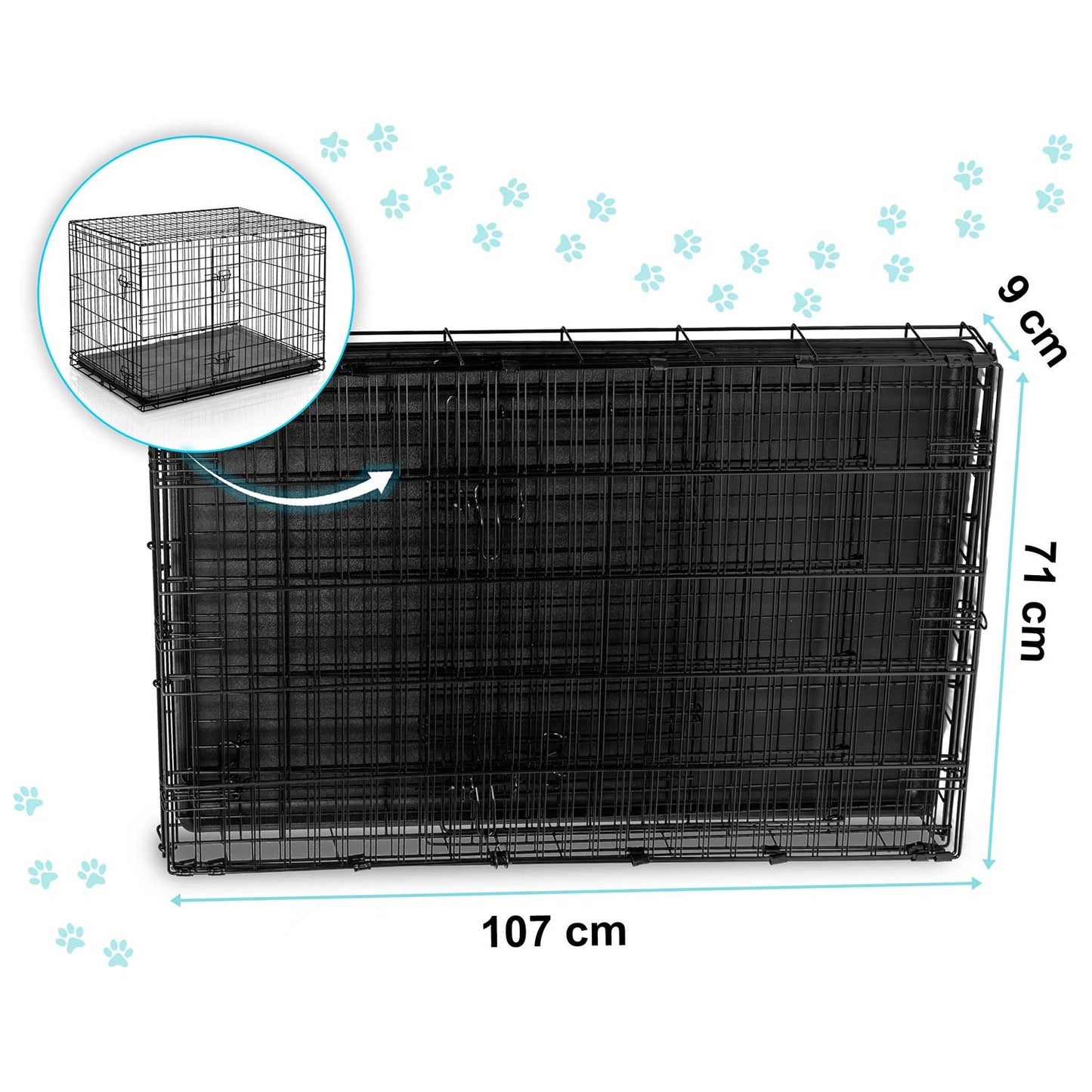 Large Dog Crate with Bed, Metal, 107 x 71 x 77 cm