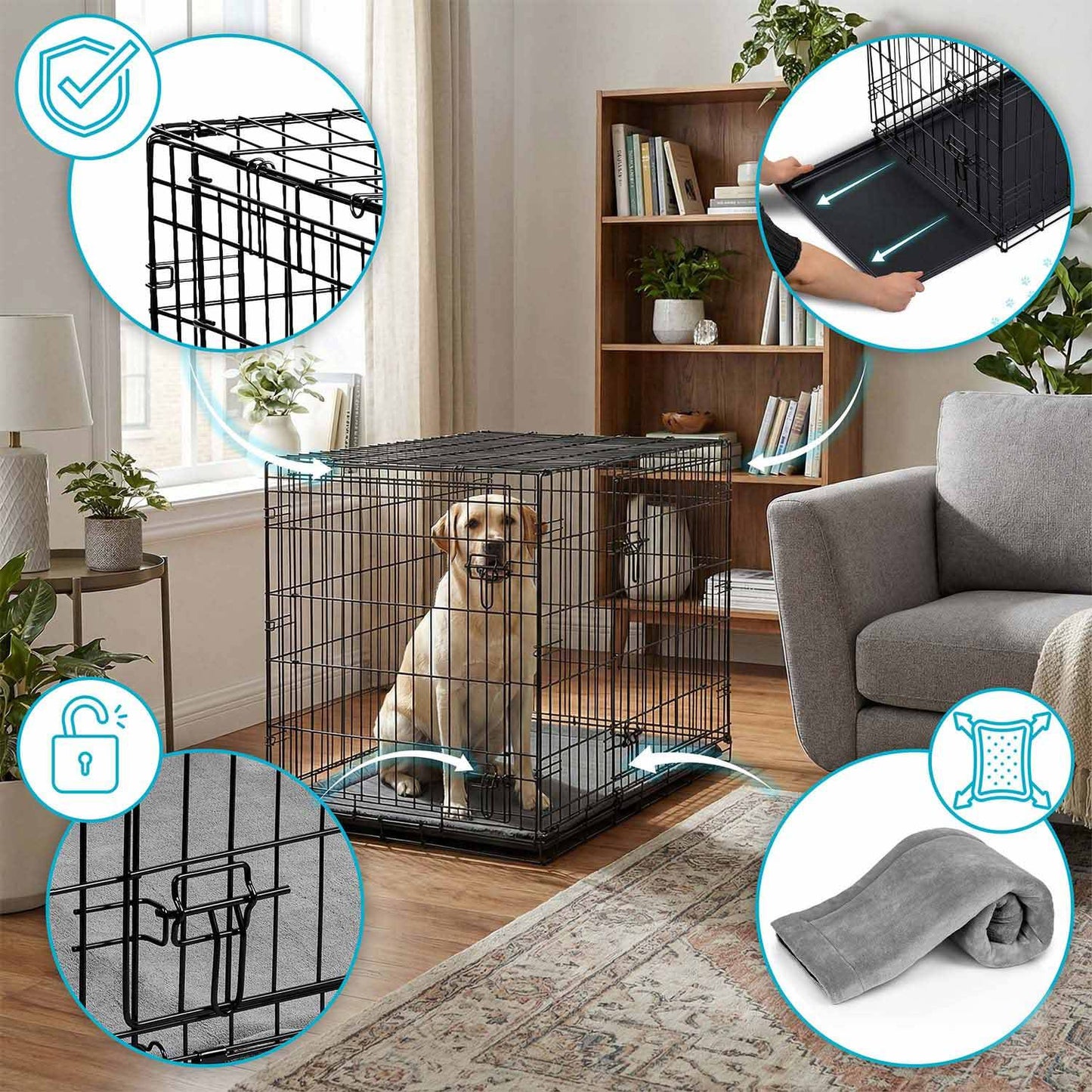 Large Dog Crate with Bed, Metal, 107 x 71 x 77 cm