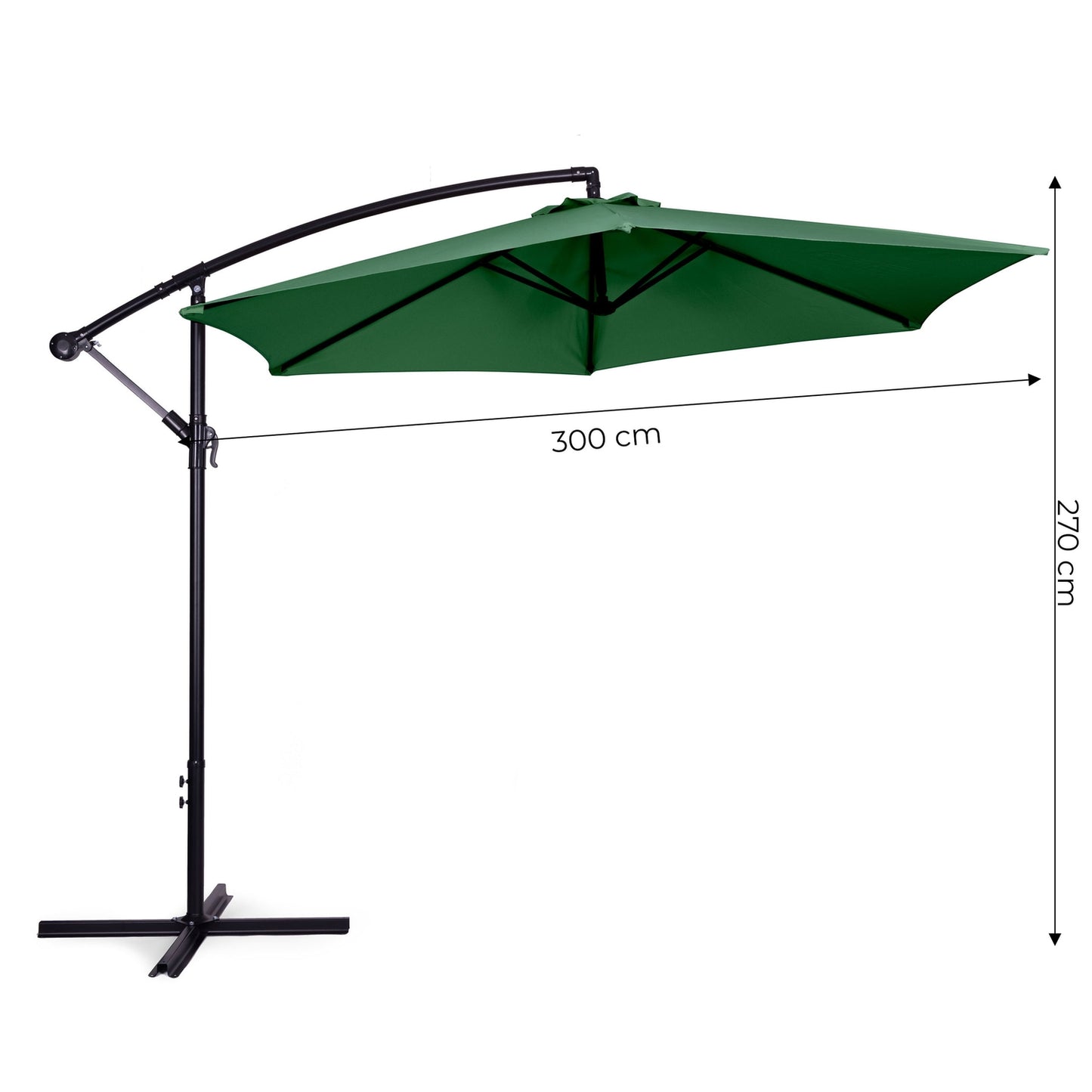 Large Garden Parasol with Cantilever Arm, Foldable 3 m, Green, 6 Ribs MultiGarden