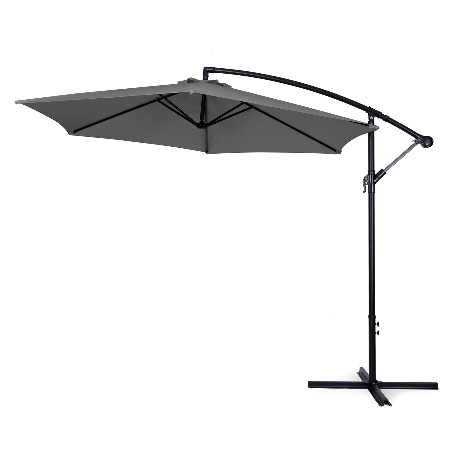 Large Garden Parasol with Cantilever Arm, Foldable 3 m, Grey, 6 Ribs MultiGarden