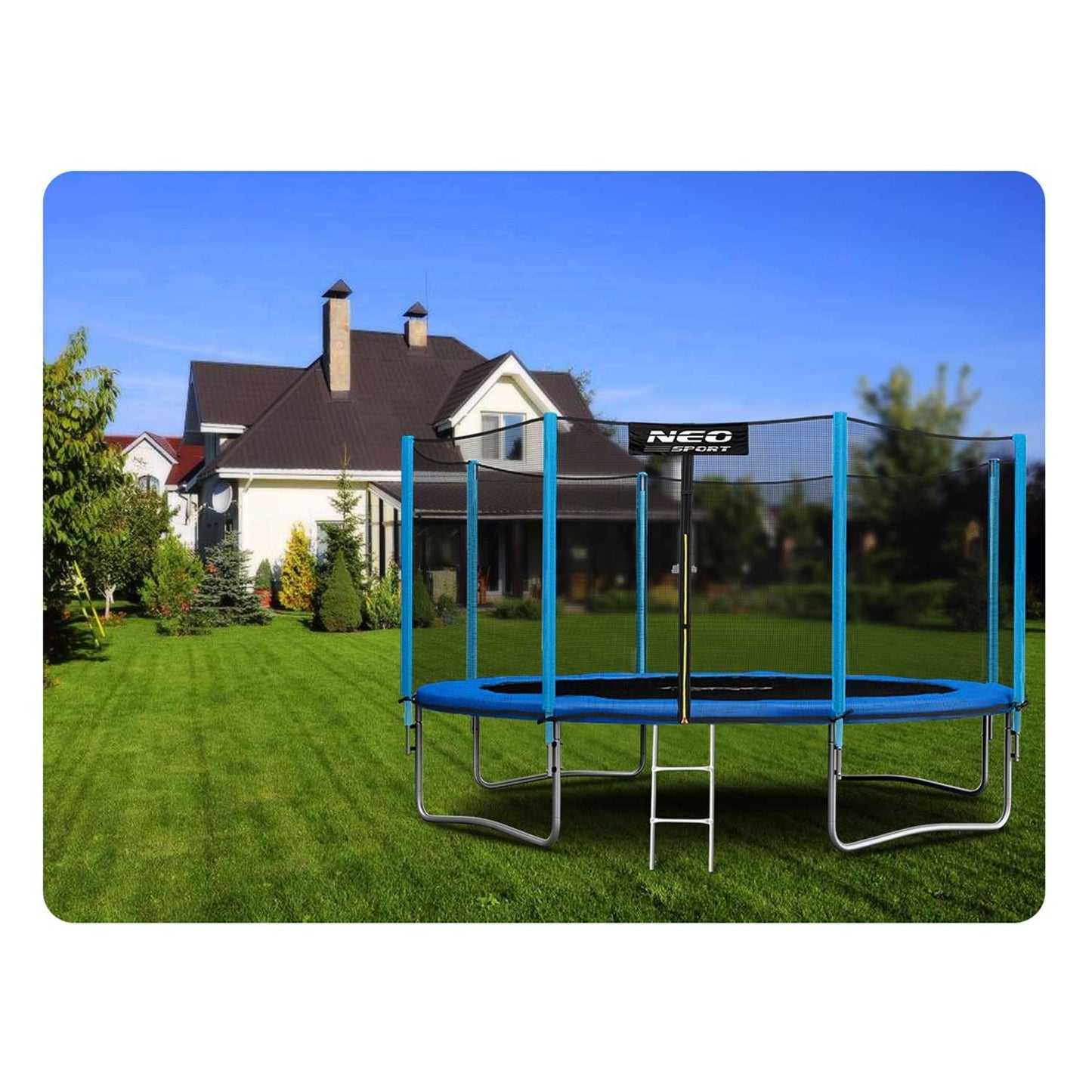 Large Garden Trampoline 374 cm with Outer Net and Ladder from Neo-Sport