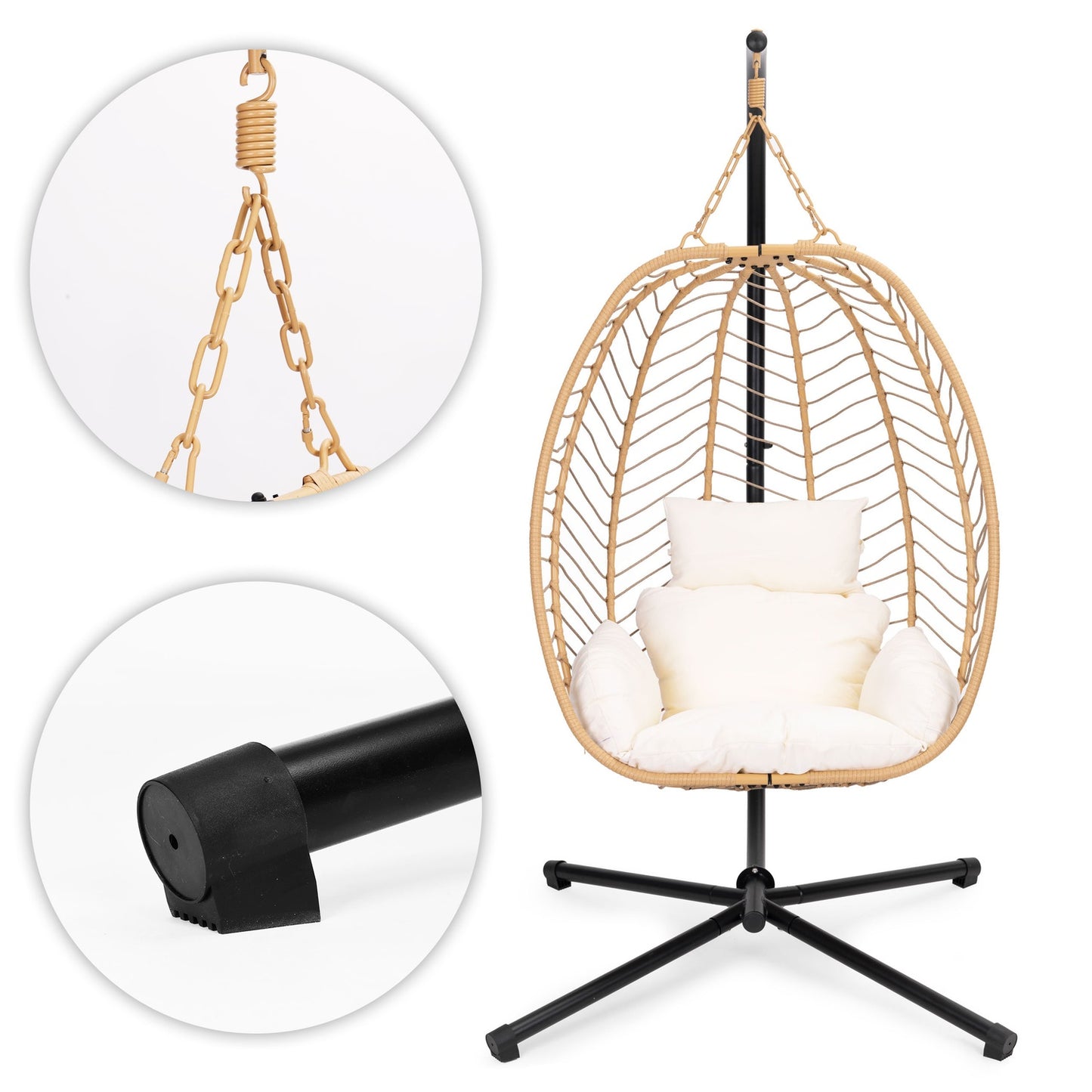 Large Hanging Egg Chair Freestanding Garden Swing up to 120 kg + Cushions MultiGarden