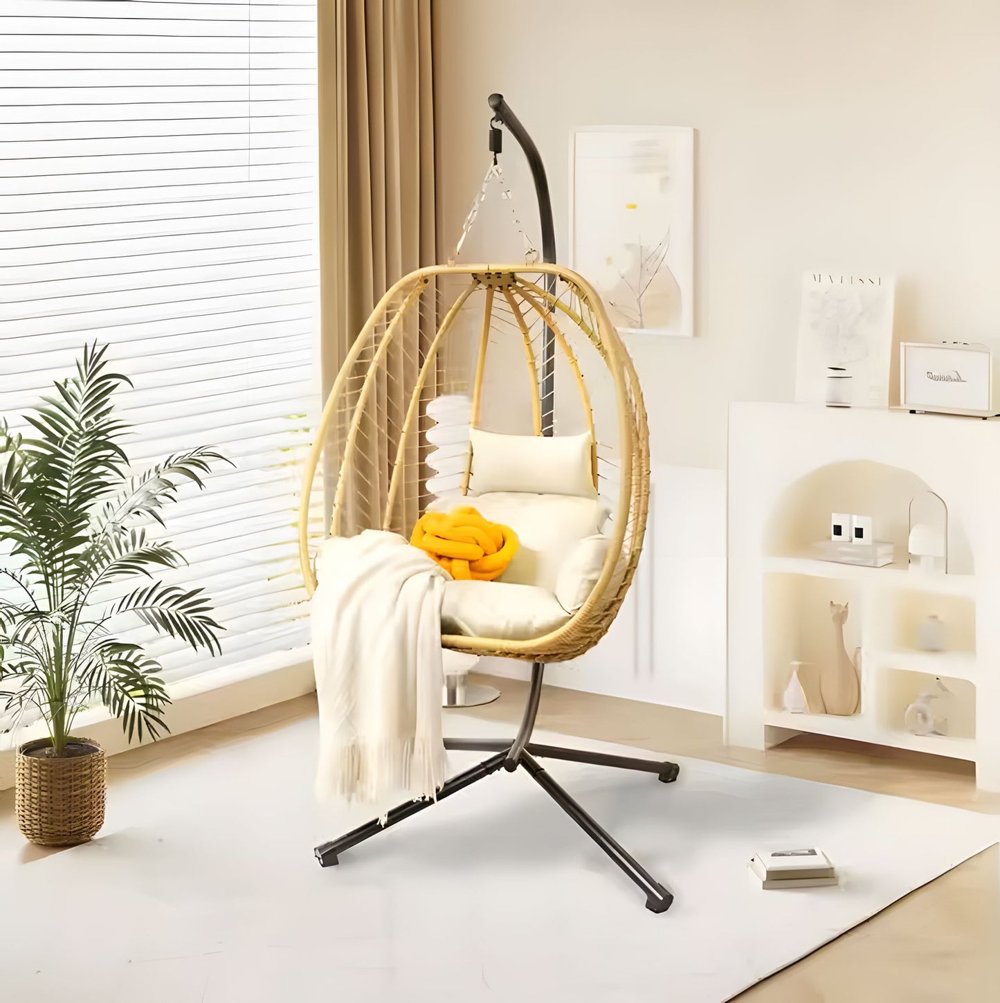 Large Hanging Egg Chair Freestanding Garden Swing up to 120 kg + Cushions MultiGarden