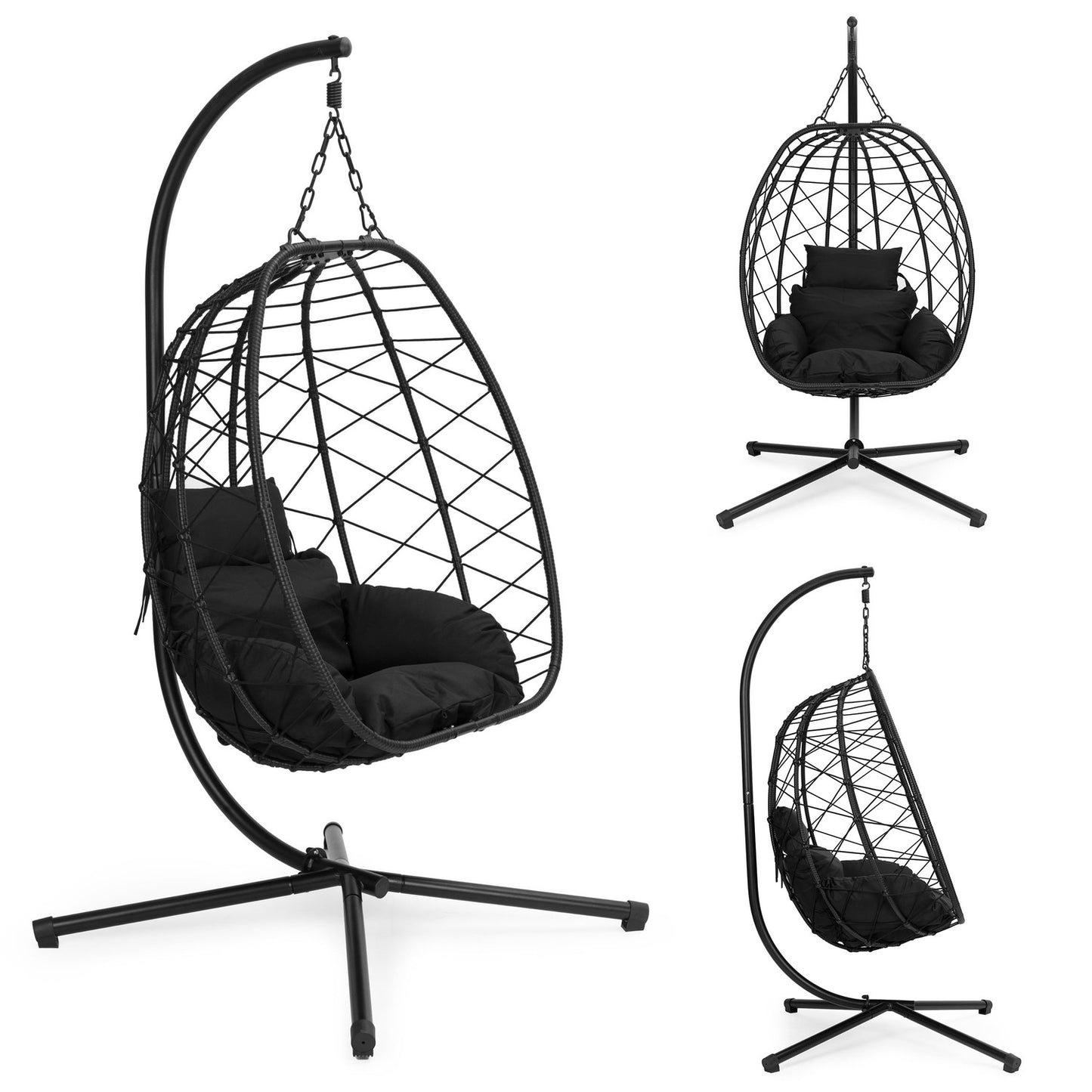 Large Hanging Egg Chair Freestanding Swing for Garden up to 120 kg + Cushions MultiGarden