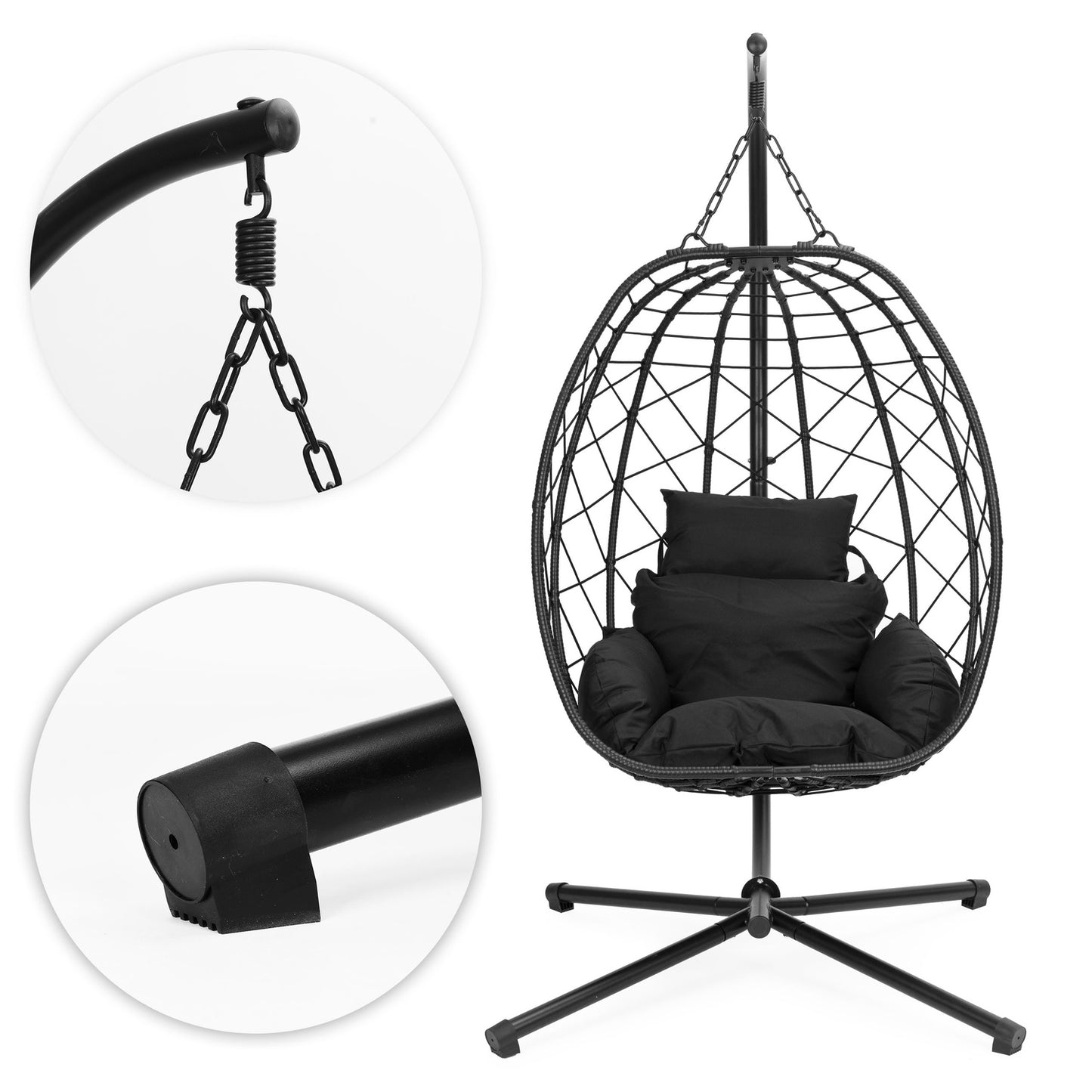 Large Hanging Egg Chair Freestanding Swing for Garden up to 120 kg + Cushions MultiGarden