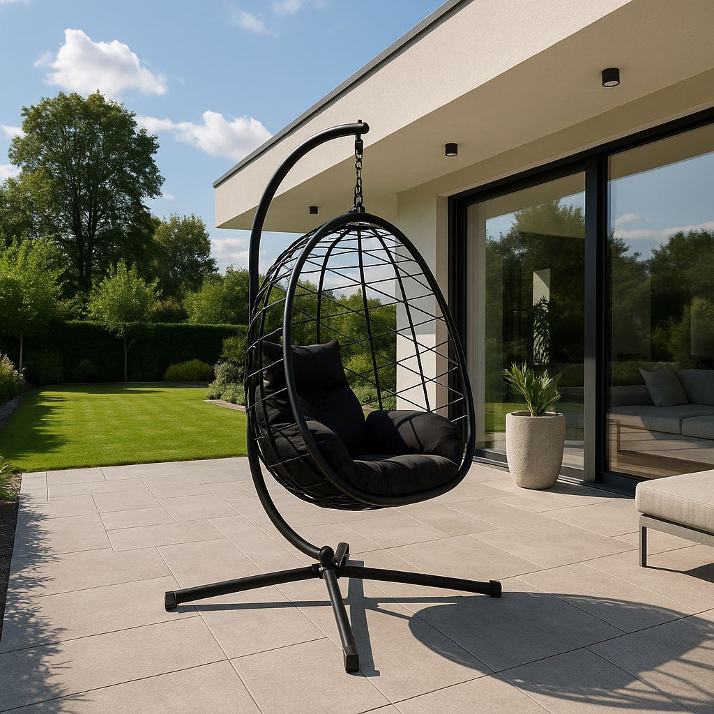 Large Hanging Egg Chair Freestanding Swing for Garden up to 120 kg + Cushions MultiGarden