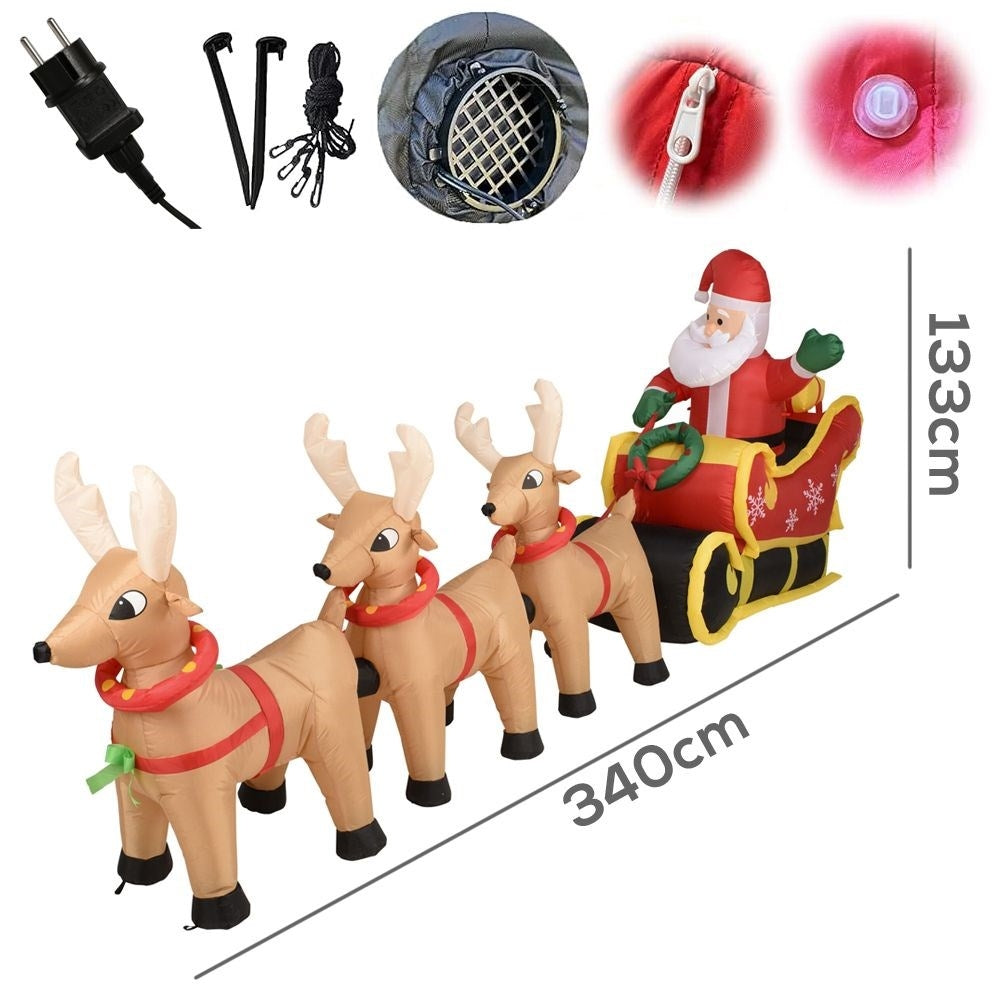 Large Inflatable Santa Claus with LED sleigh and Reindeer