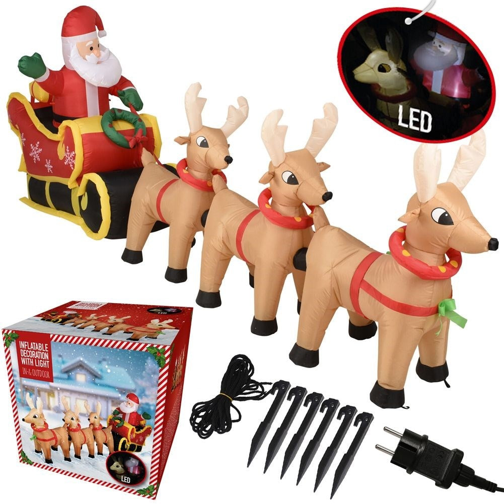 Large Inflatable Santa Claus with LED sleigh and Reindeer