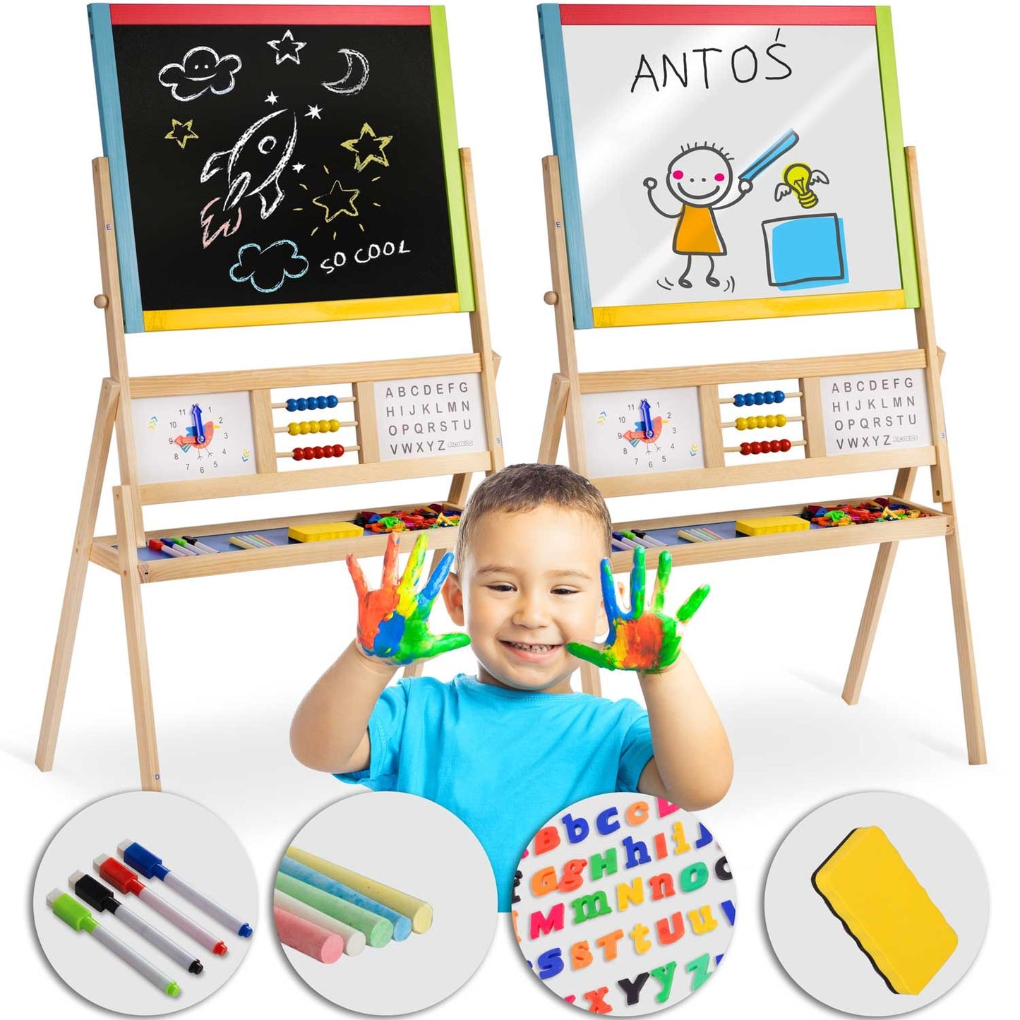 Large Magnetic Rotating Chalkboard with Clock Ricokids - Multicolored