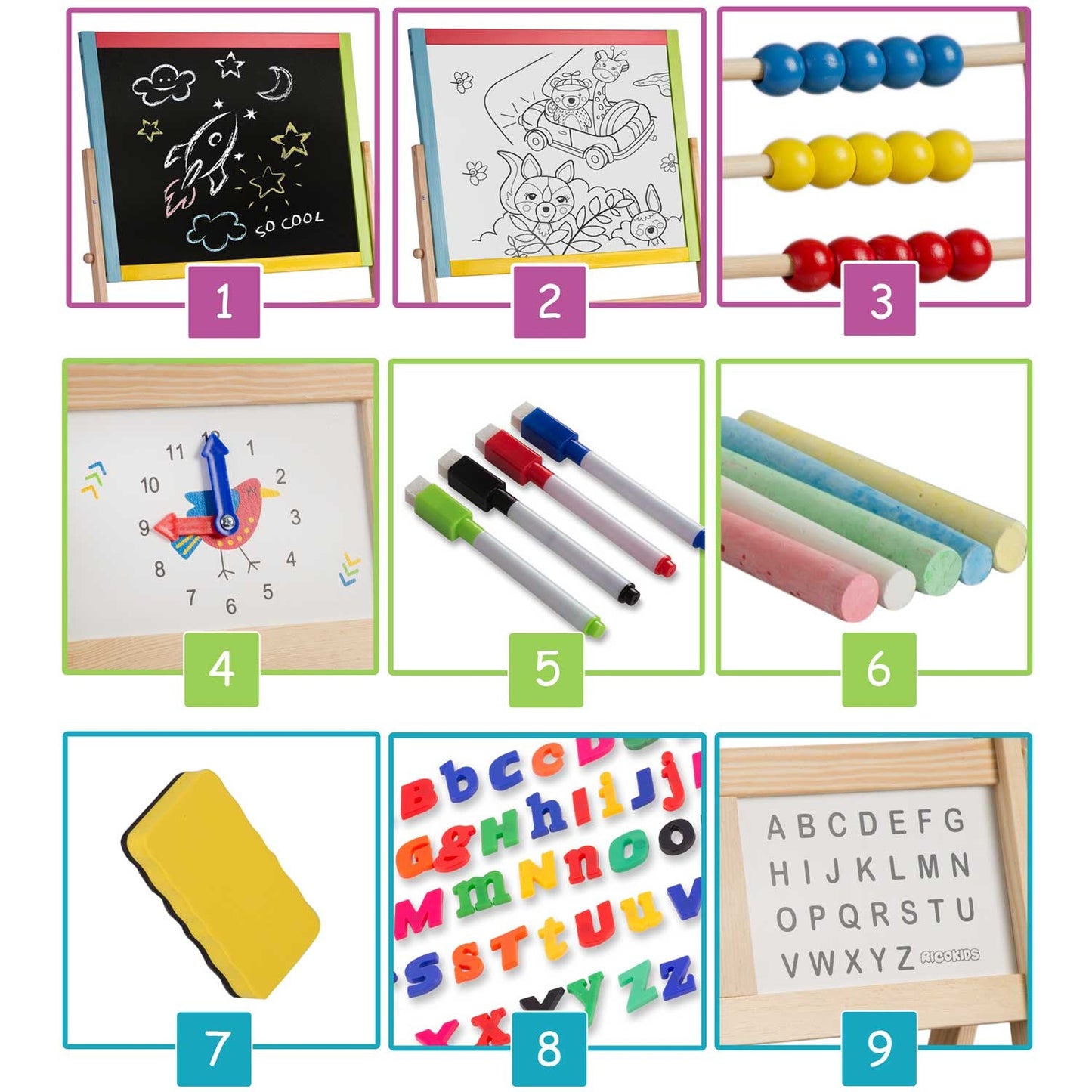 Large Magnetic Rotating Chalkboard with Clock Ricokids - Multicolored