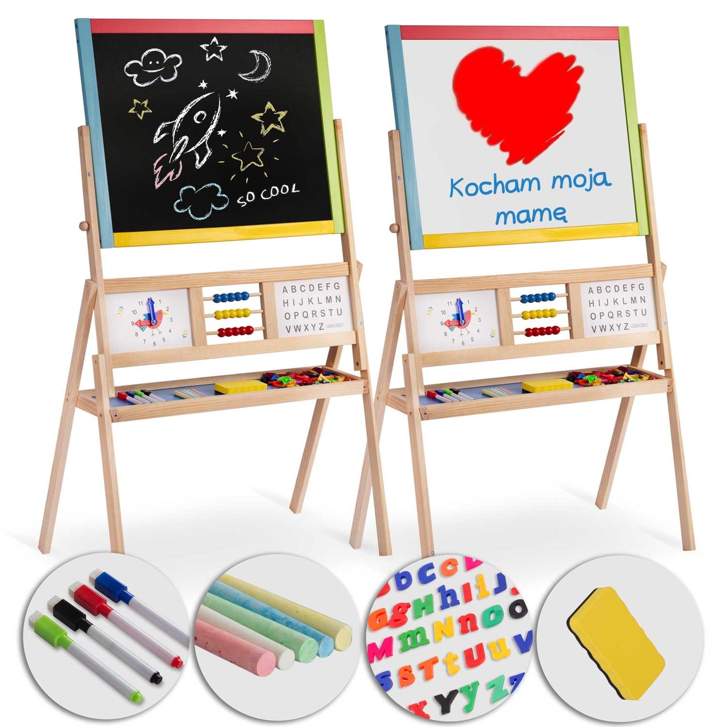 Large Magnetic Rotating Chalkboard with Clock Ricokids - Multicolored