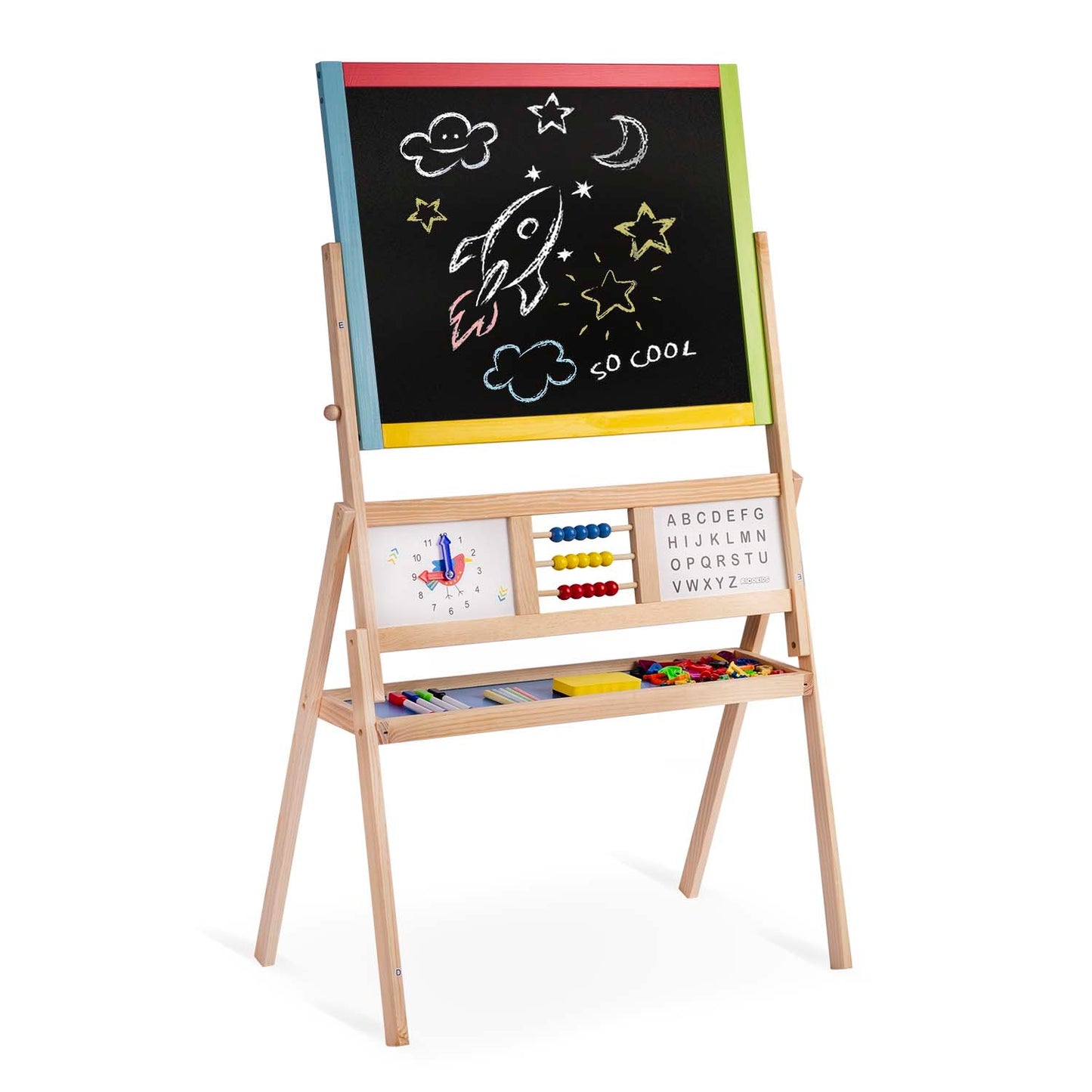 Large Magnetic Rotating Chalkboard with Clock Ricokids - Multicolored