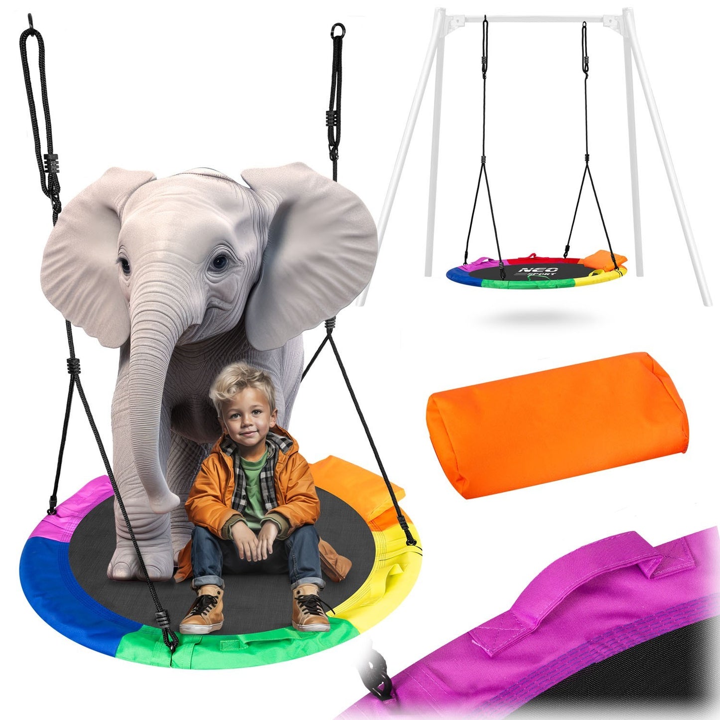Large Multicolored Hanging Swing ""Bocianie Gniazdo"" XXL 110 cm