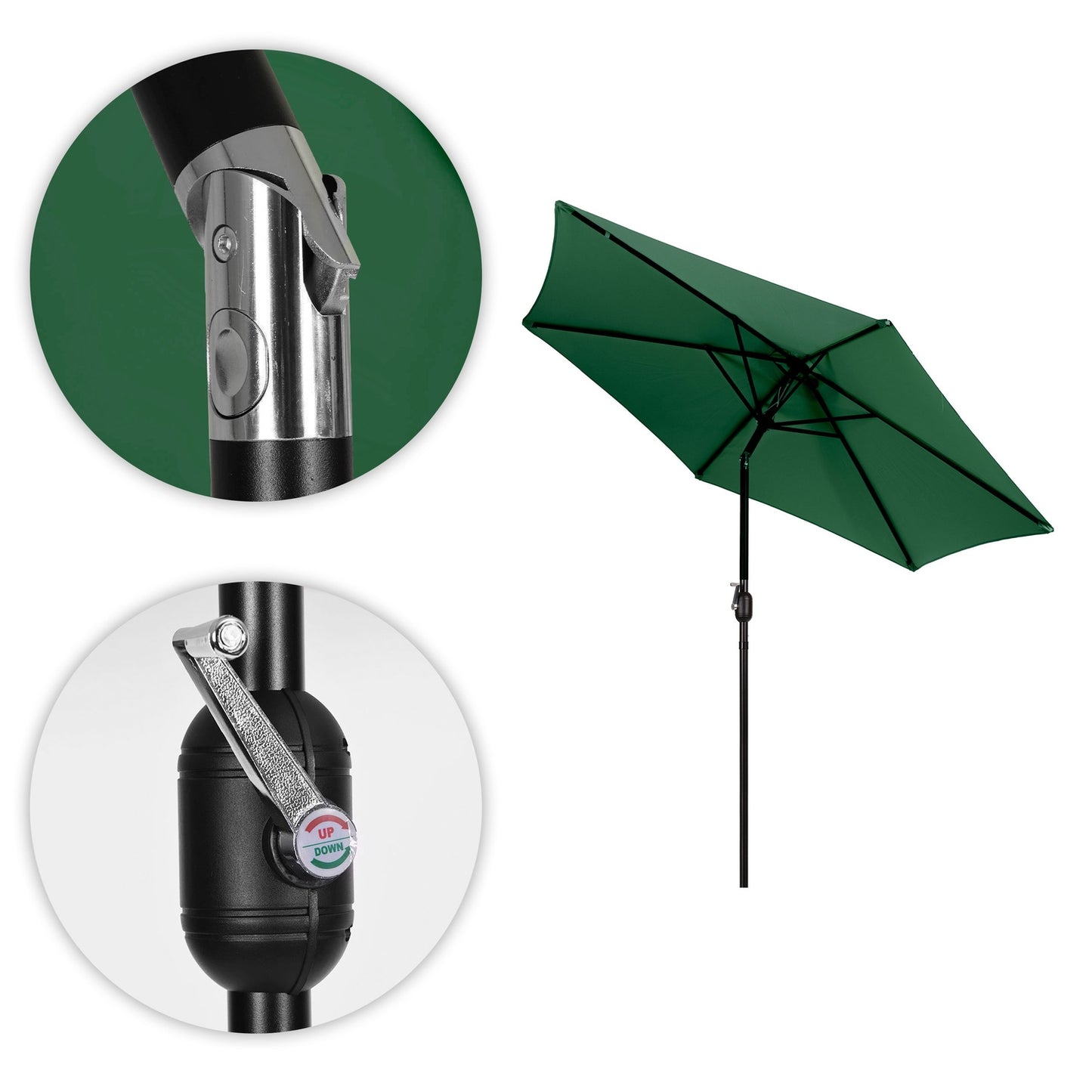 Large Tilted Garden Parasol with Crank, 6 Ribs, Green, 270 cm MultiGarden